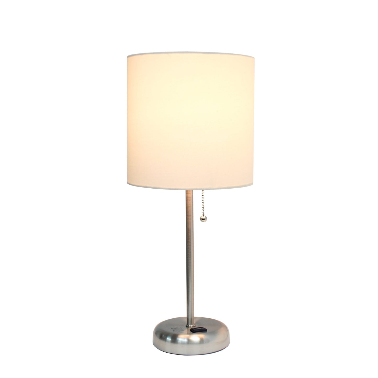 All The Rages LimeLights White Fabric Shade Brushed Steel Lamp With Charging Outlet