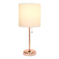 All The Rages LimeLights White Fabric Shade Rose Gold Lamp With Charging Outlet
