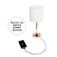 All The Rages LimeLights White Fabric Shade Rose Gold Lamp With Charging Outlet
