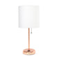 All The Rages LimeLights White Fabric Shade Rose Gold Lamp With Charging Outlet