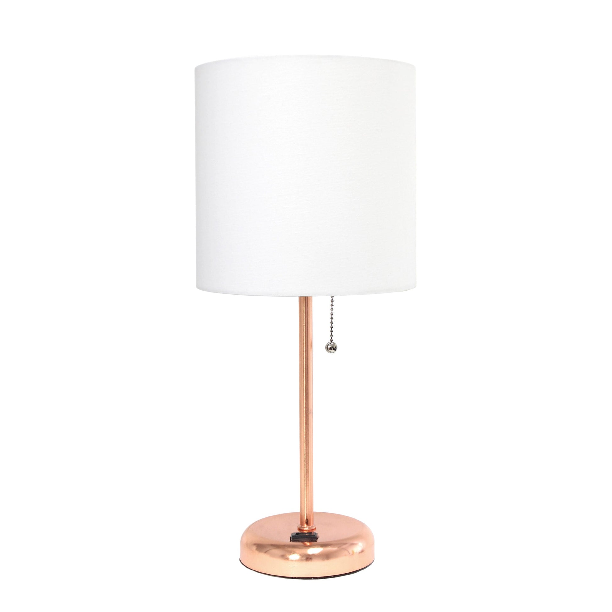 All The Rages LimeLights White Fabric Shade Rose Gold Lamp With Charging Outlet