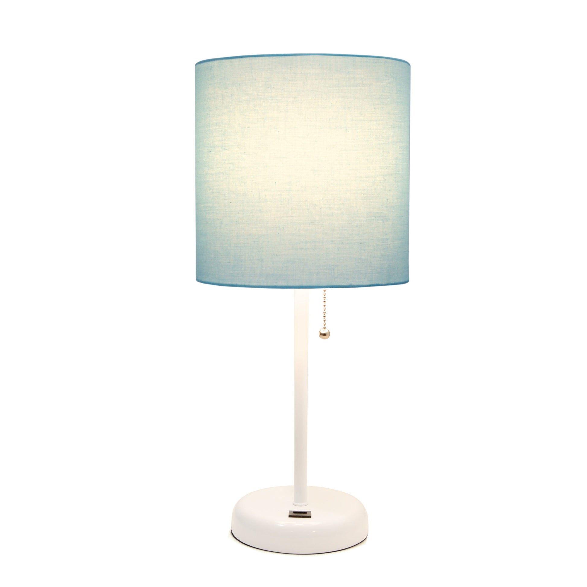 All The Rages LimeLights White Stick Lamp With Aqua Fabric Shade & USB Charging Port