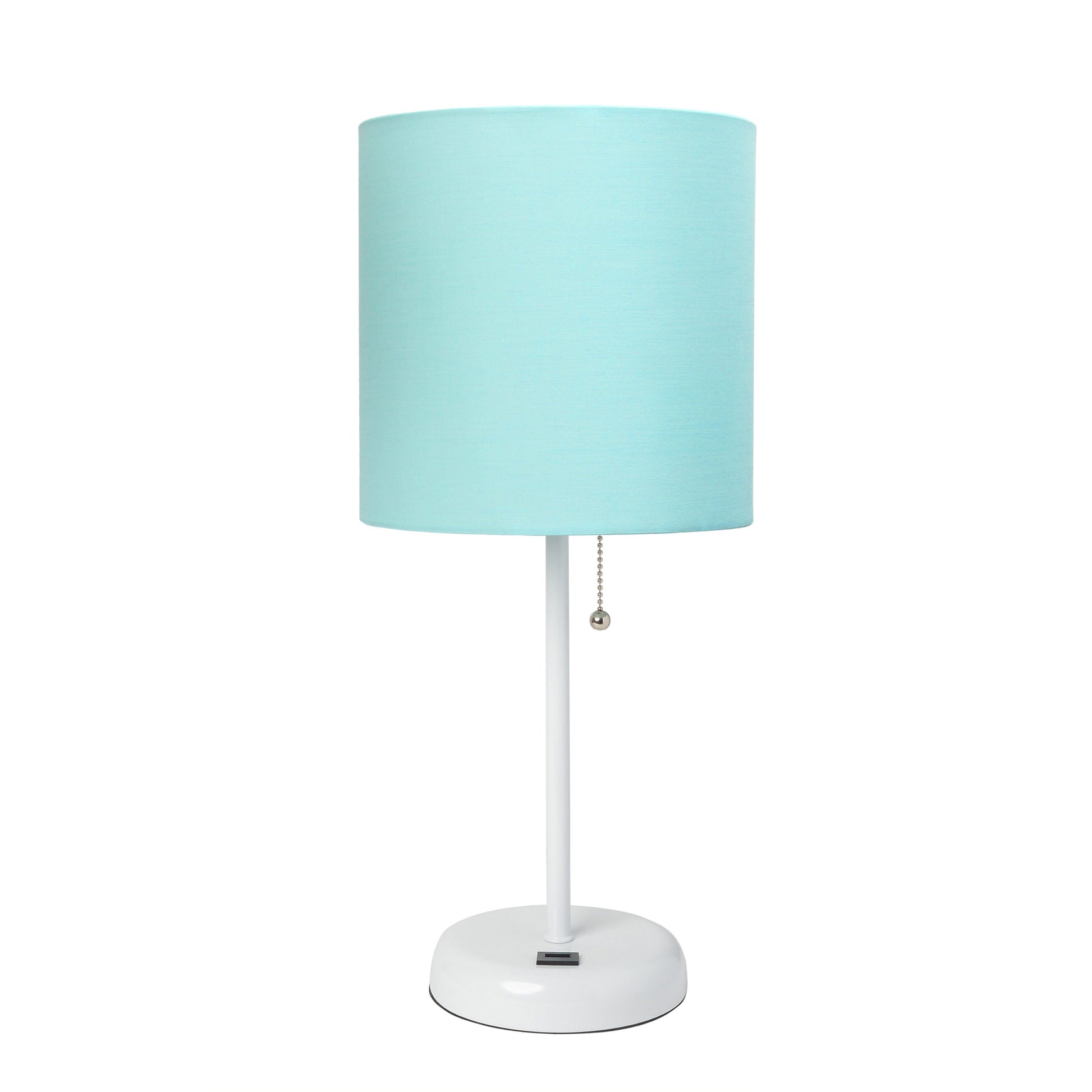 All The Rages LimeLights White Stick Lamp With Aqua Fabric Shade & USB Charging Port