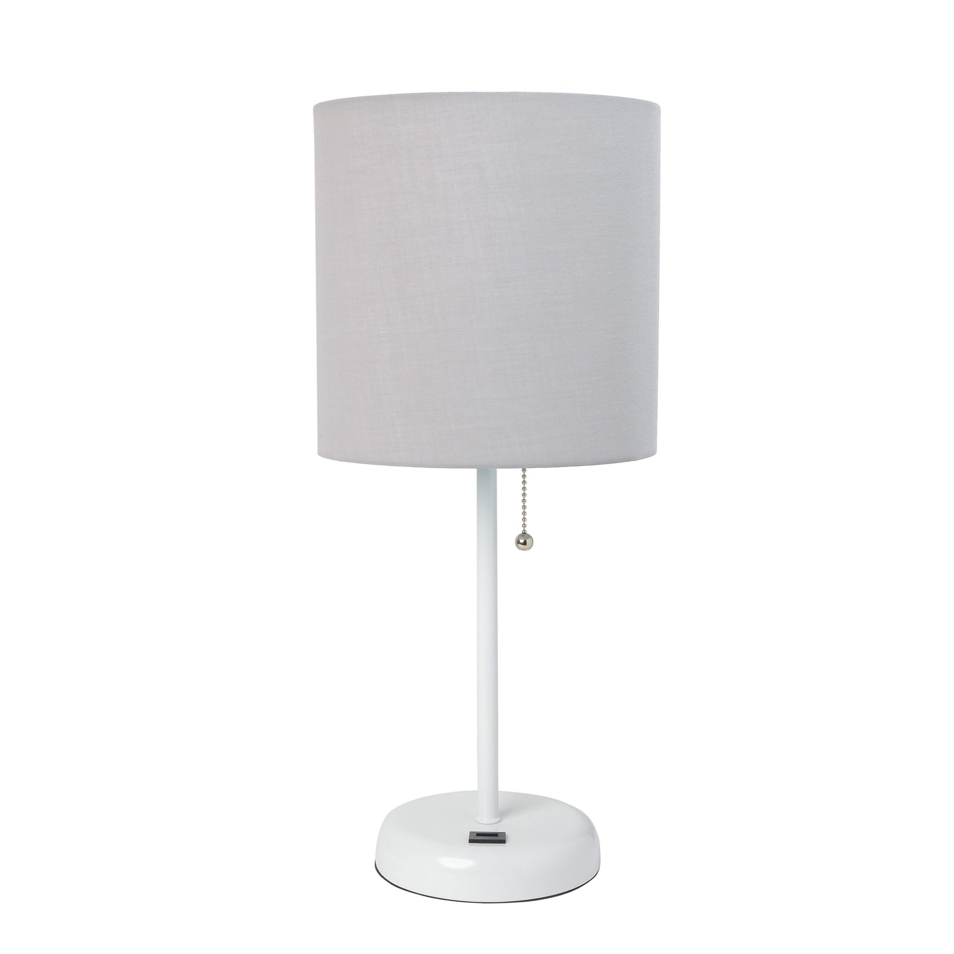 All The Rages LimeLights White Stick Lamp With Gray Fabric Shade & USB Charging Port