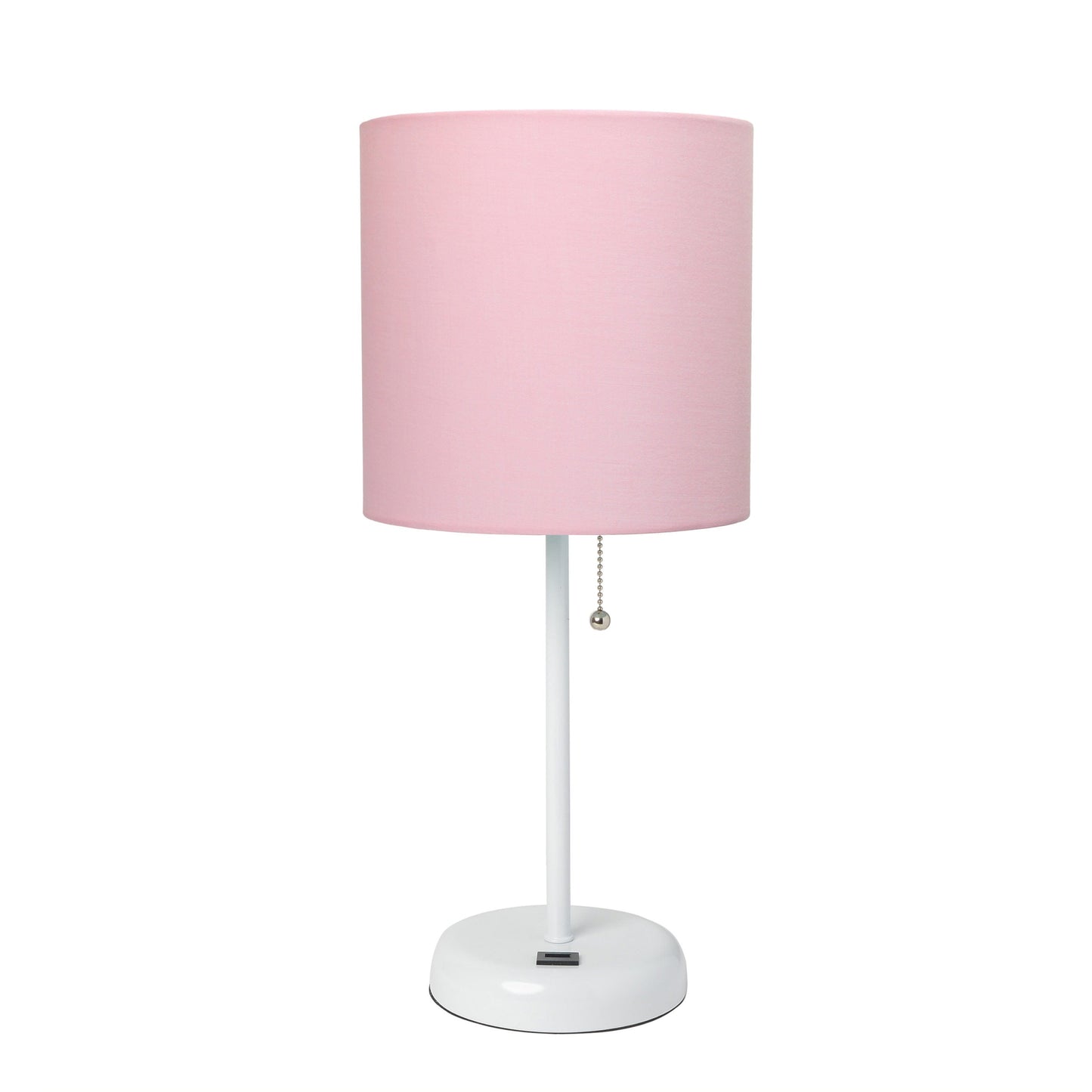 All The Rages LimeLights White Stick Lamp With Light Pink Fabric Shade & USB Charging Port