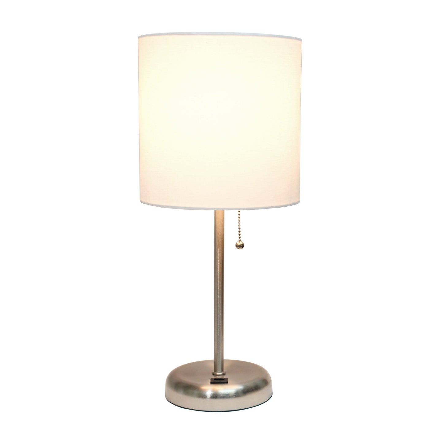 All The Rages LimeLights White Stick Lamp With White Fabric Shade & USB Charging Port