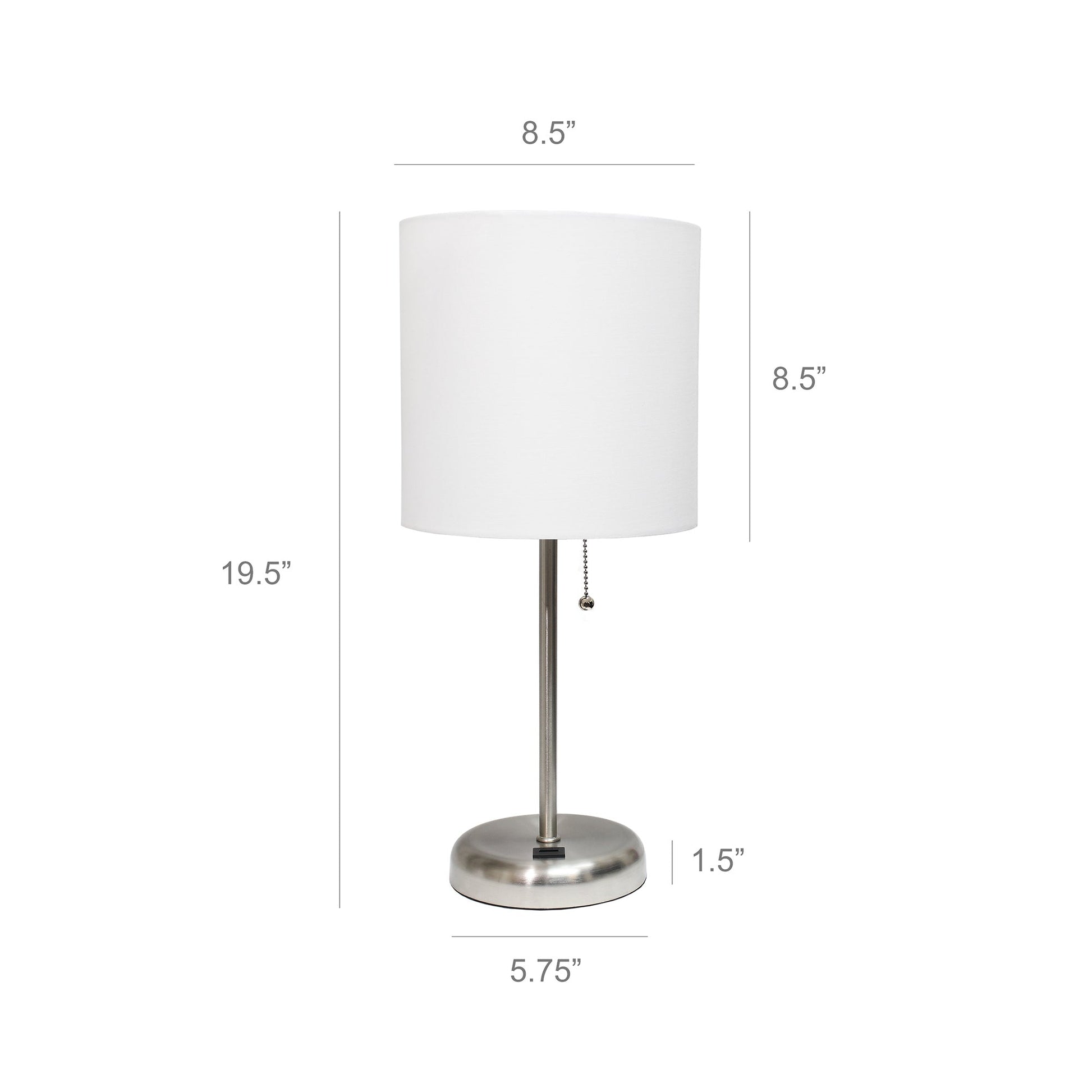 All The Rages LimeLights White Stick Lamp With White Fabric Shade & USB Charging Port
