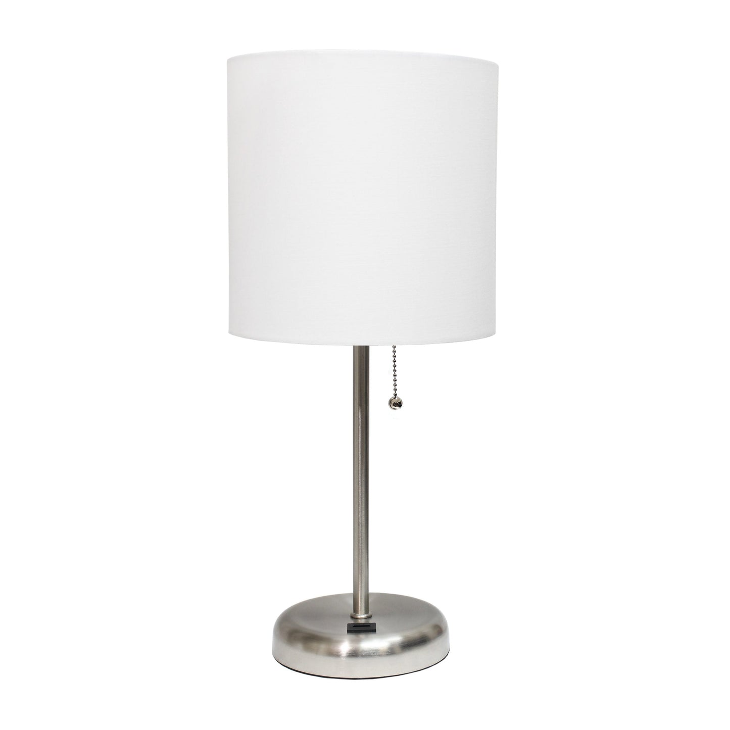 All The Rages LimeLights White Stick Lamp With White Fabric Shade & USB Charging Port