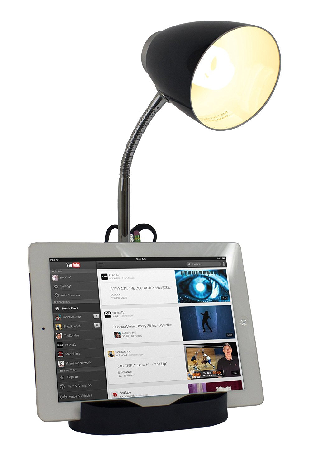 All The Rages Limelights Black Gooseneck Organizer Desk Lamp With iPad Tablet Stand Book Holder