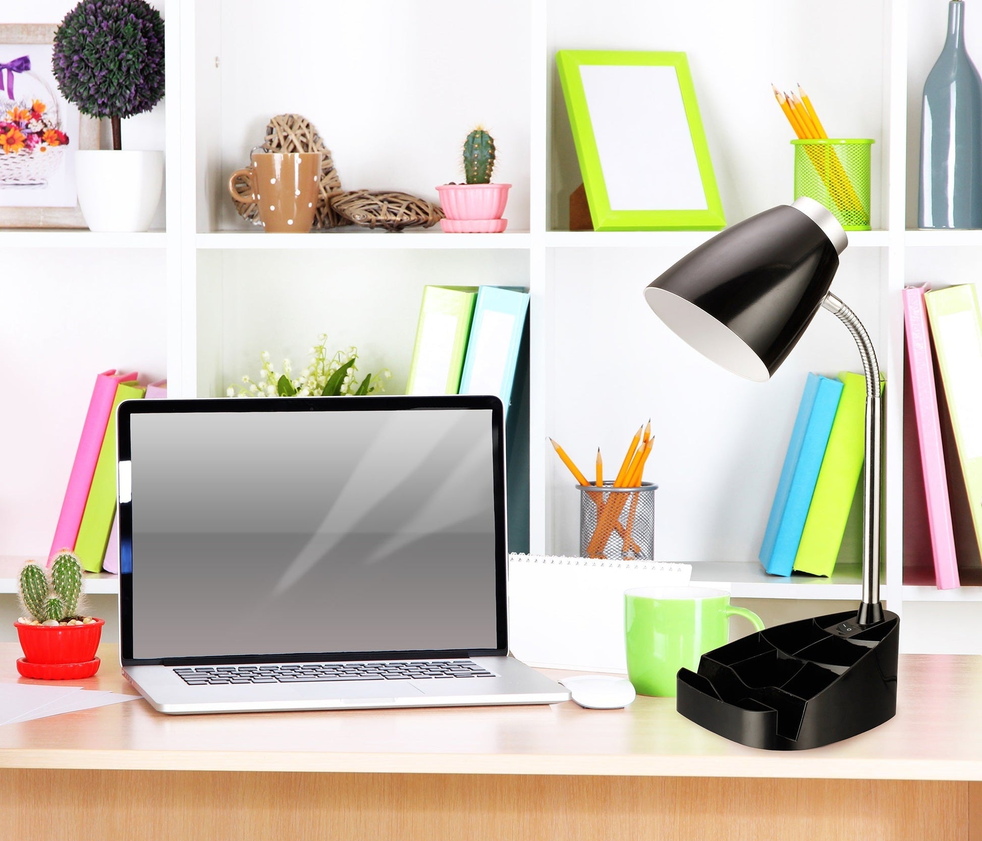 All The Rages Limelights Black Gooseneck Organizer Desk Lamp With iPad Tablet Stand Book Holder