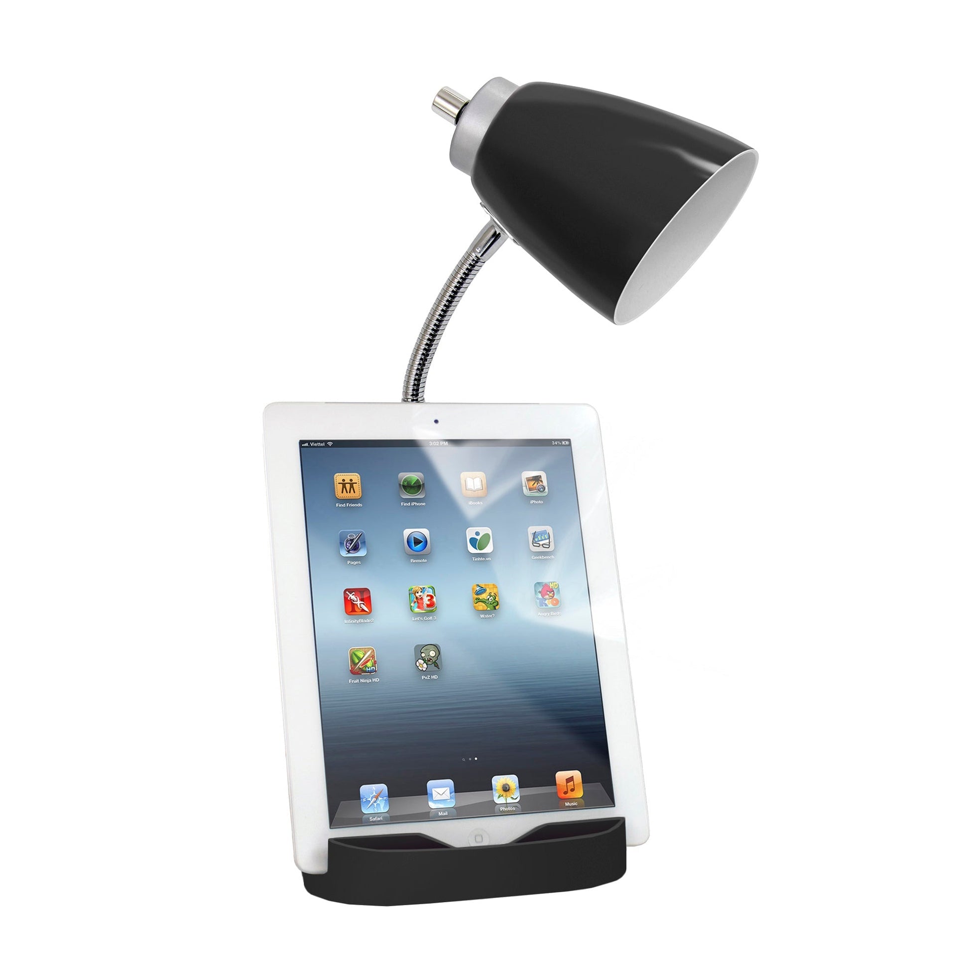 All The Rages Limelights Black Gooseneck Organizer Desk Lamp With iPad Tablet Stand Book Holder & Charging Outlet