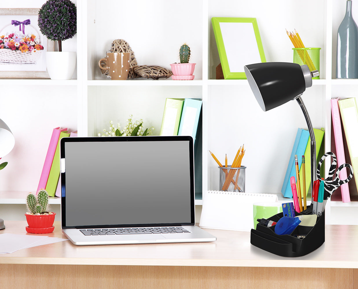 All The Rages Limelights Black Gooseneck Organizer Desk Lamp With iPad Tablet Stand Book Holder & Charging Outlet