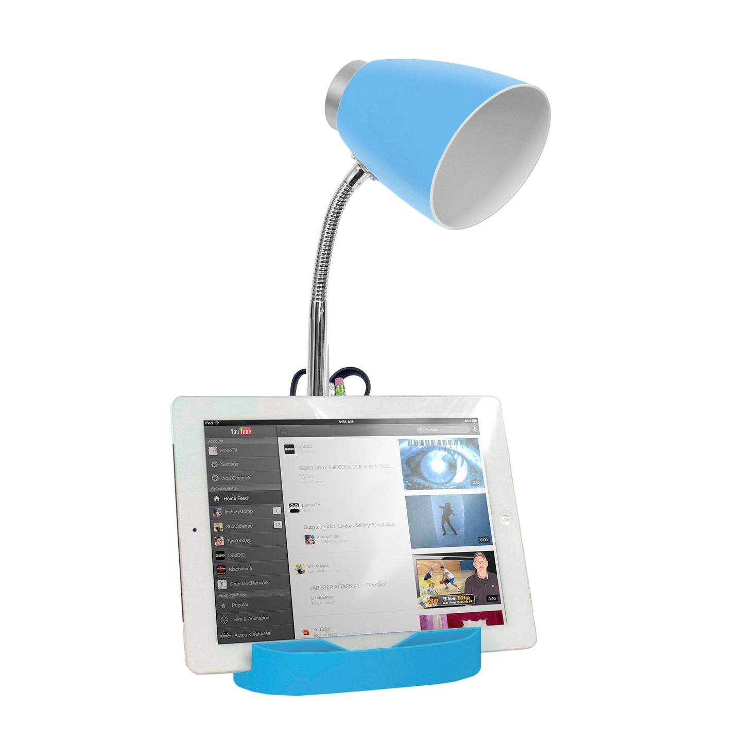 All The Rages Limelights Blue Gooseneck Organizer Desk Lamp With iPad Tablet Stand Book Holder
