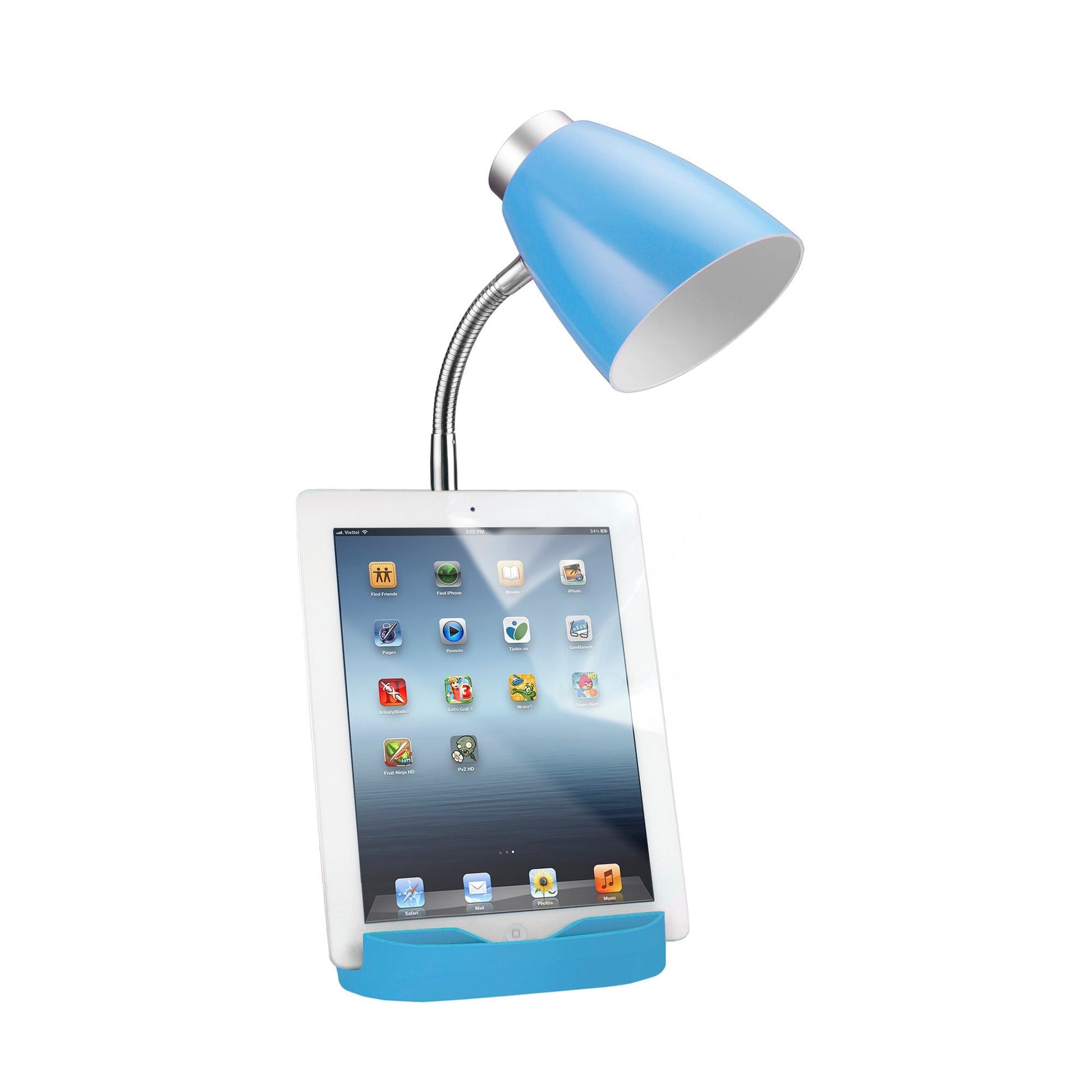 All The Rages Limelights Blue Gooseneck Organizer Desk Lamp With iPad Tablet Stand Book Holder