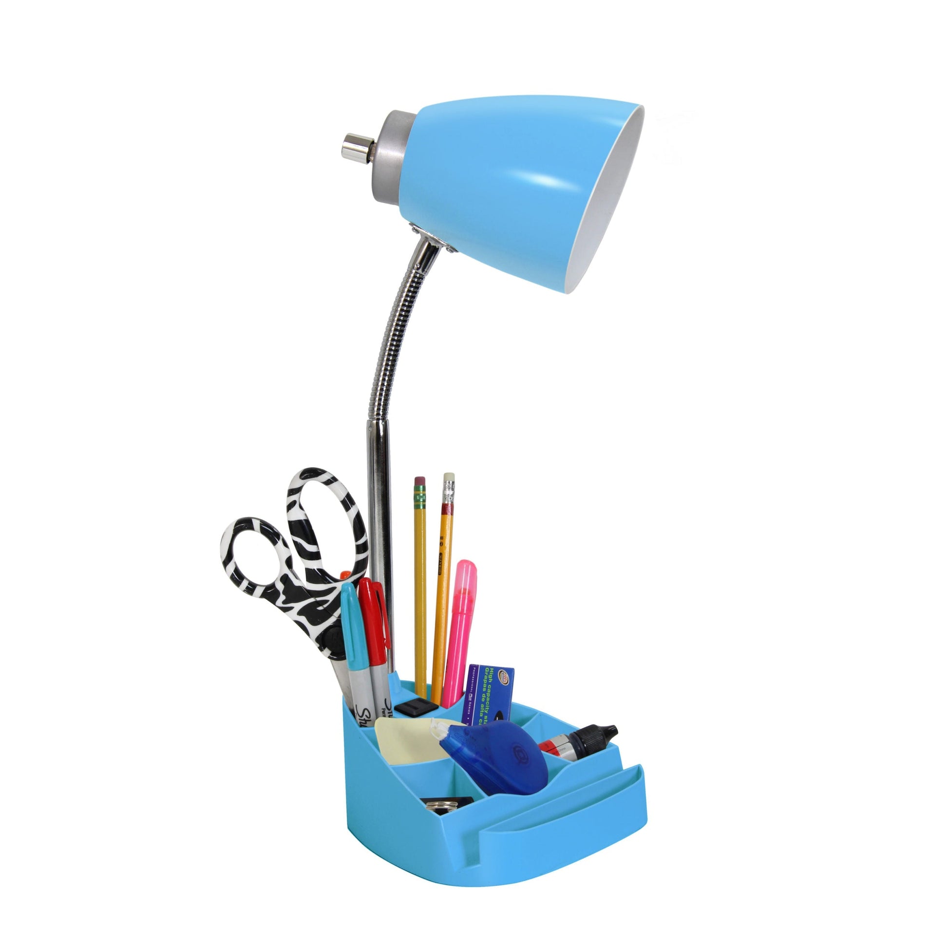 All The Rages Limelights Blue Gooseneck Organizer Desk Lamp With iPad Tablet Stand Book Holder & Charging Outlet