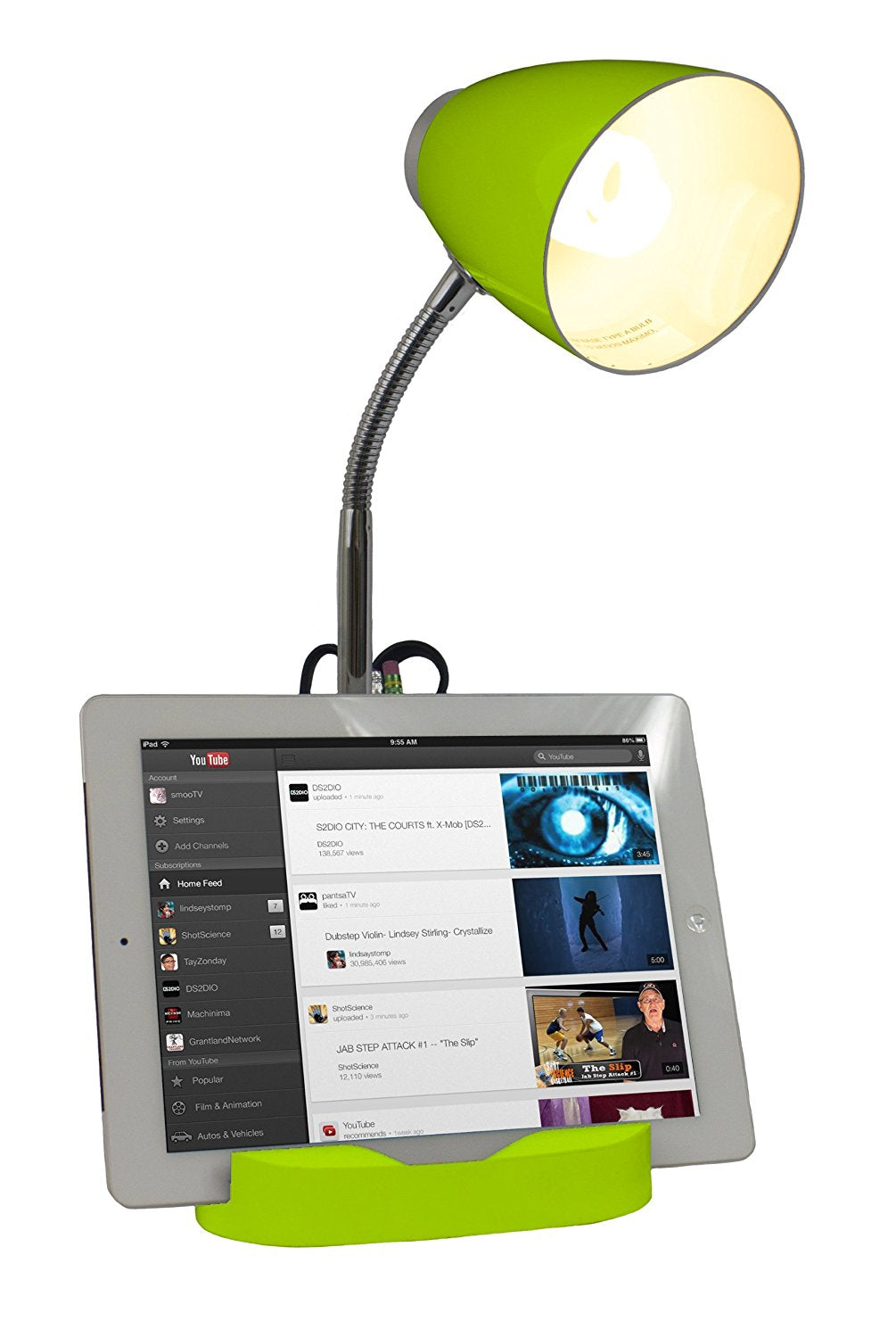 All The Rages Limelights Green Gooseneck Organizer Desk Lamp With iPad Tablet Stand Book Holder