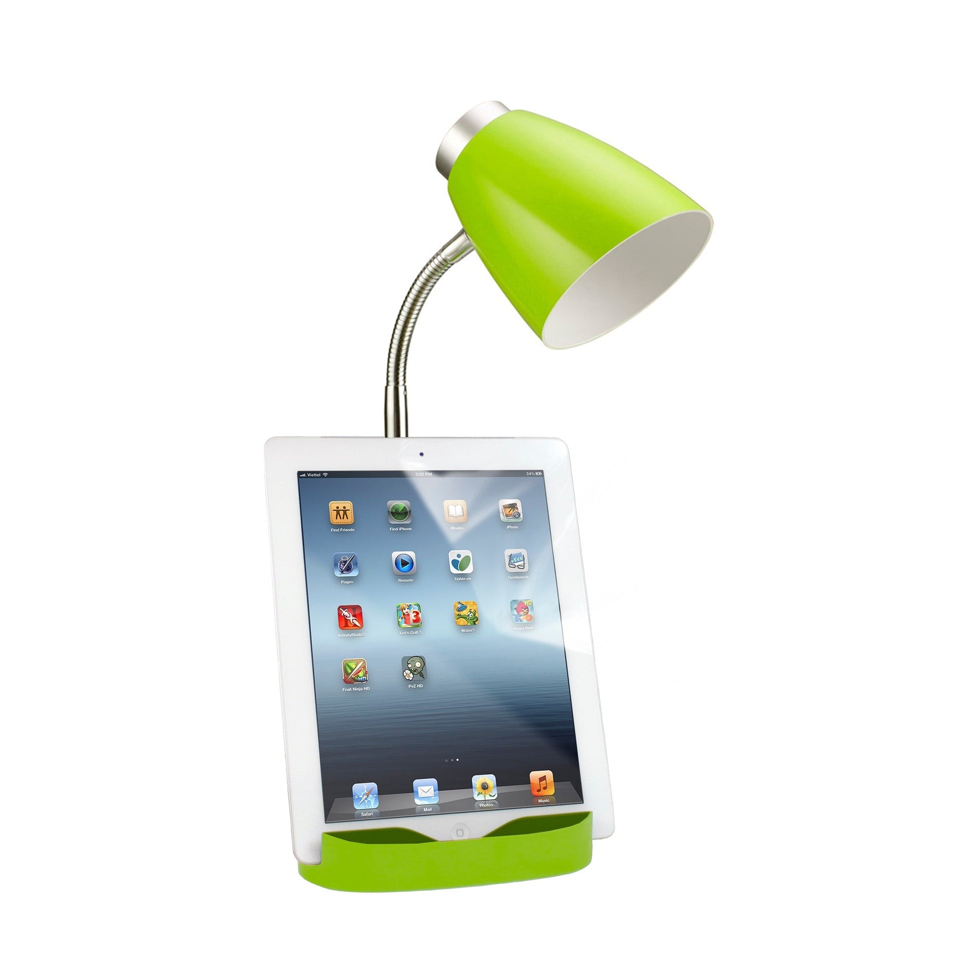 All The Rages Limelights Green Gooseneck Organizer Desk Lamp With iPad Tablet Stand Book Holder