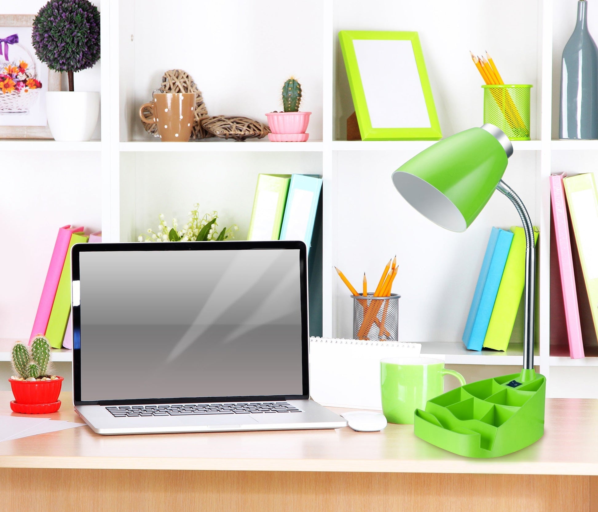 All The Rages Limelights Green Gooseneck Organizer Desk Lamp With iPad Tablet Stand Book Holder