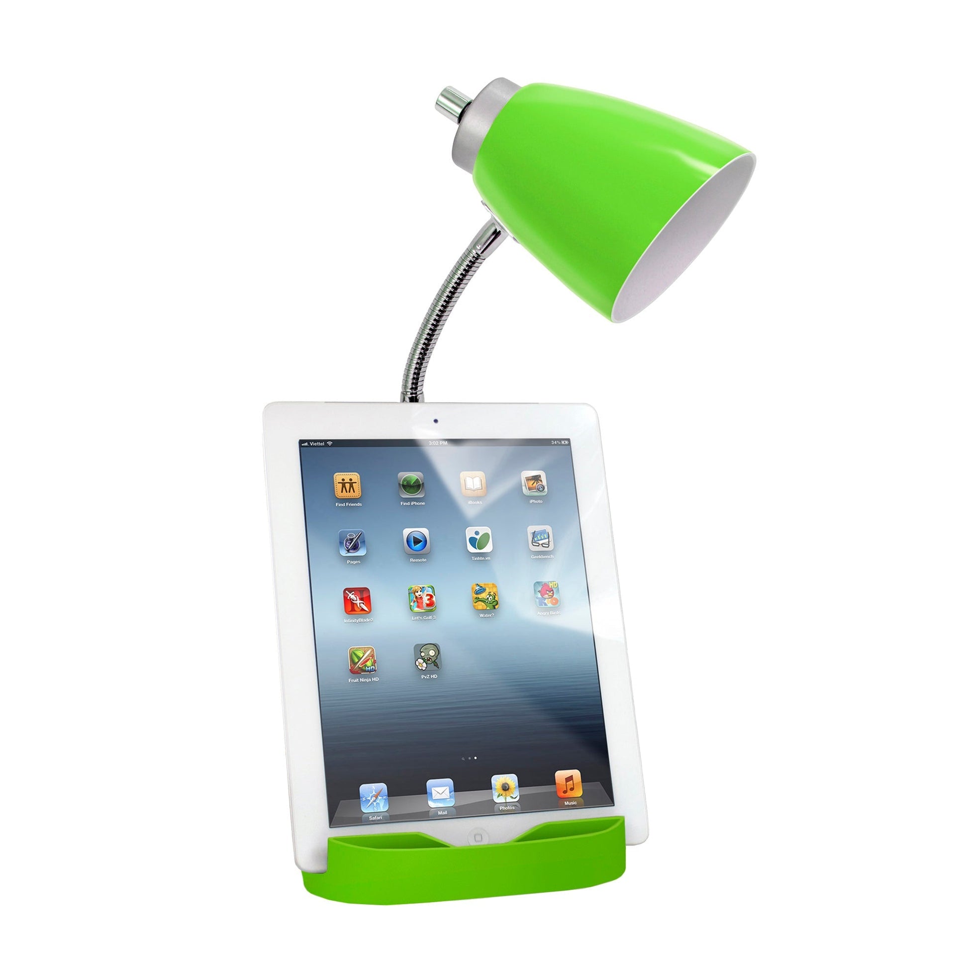 All The Rages Limelights Green Gooseneck Organizer Desk Lamp With iPad Tablet Stand Book Holder & Charging Outlet