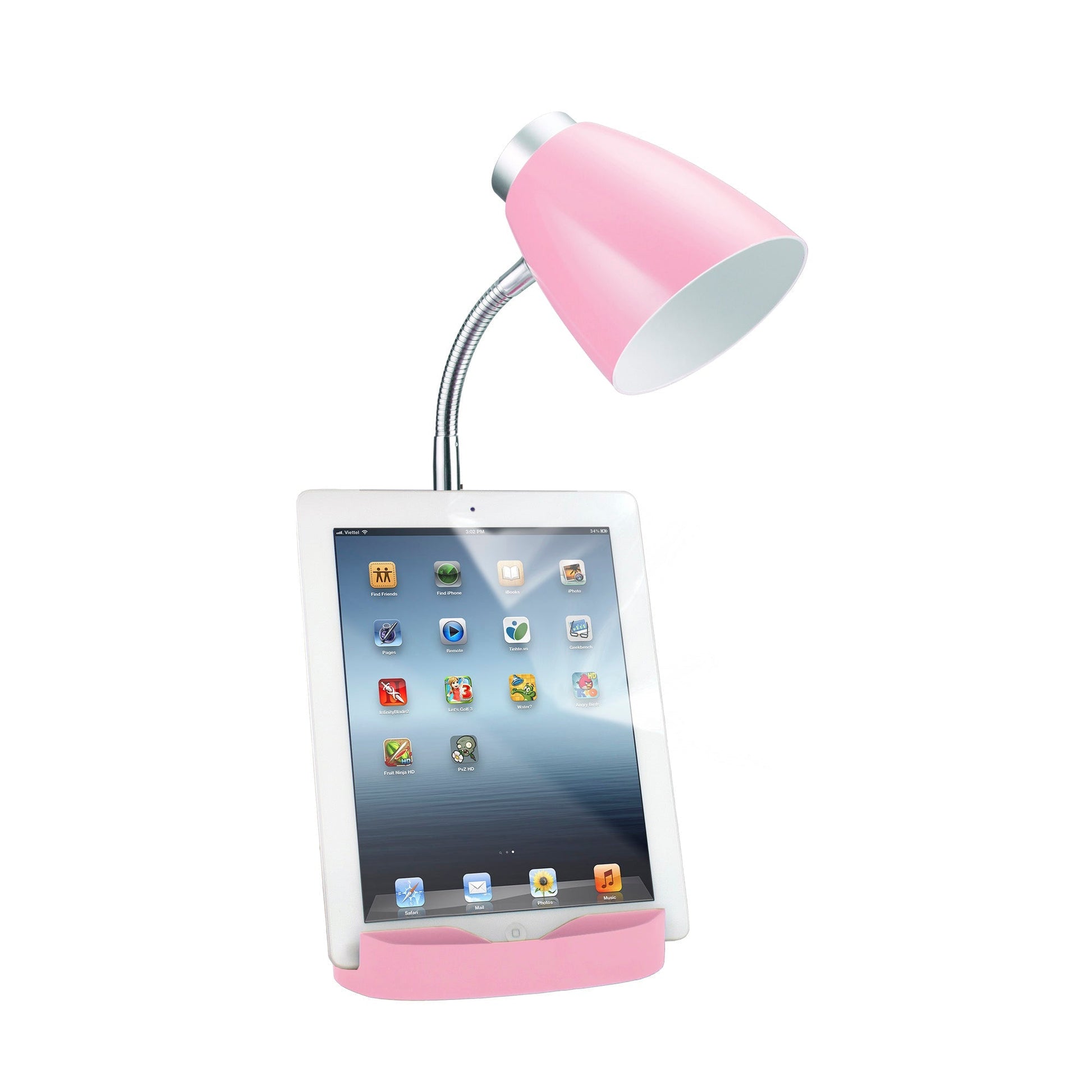 All The Rages Limelights Pink Gooseneck Organizer Desk Lamp With iPad Tablet Stand Book Holder