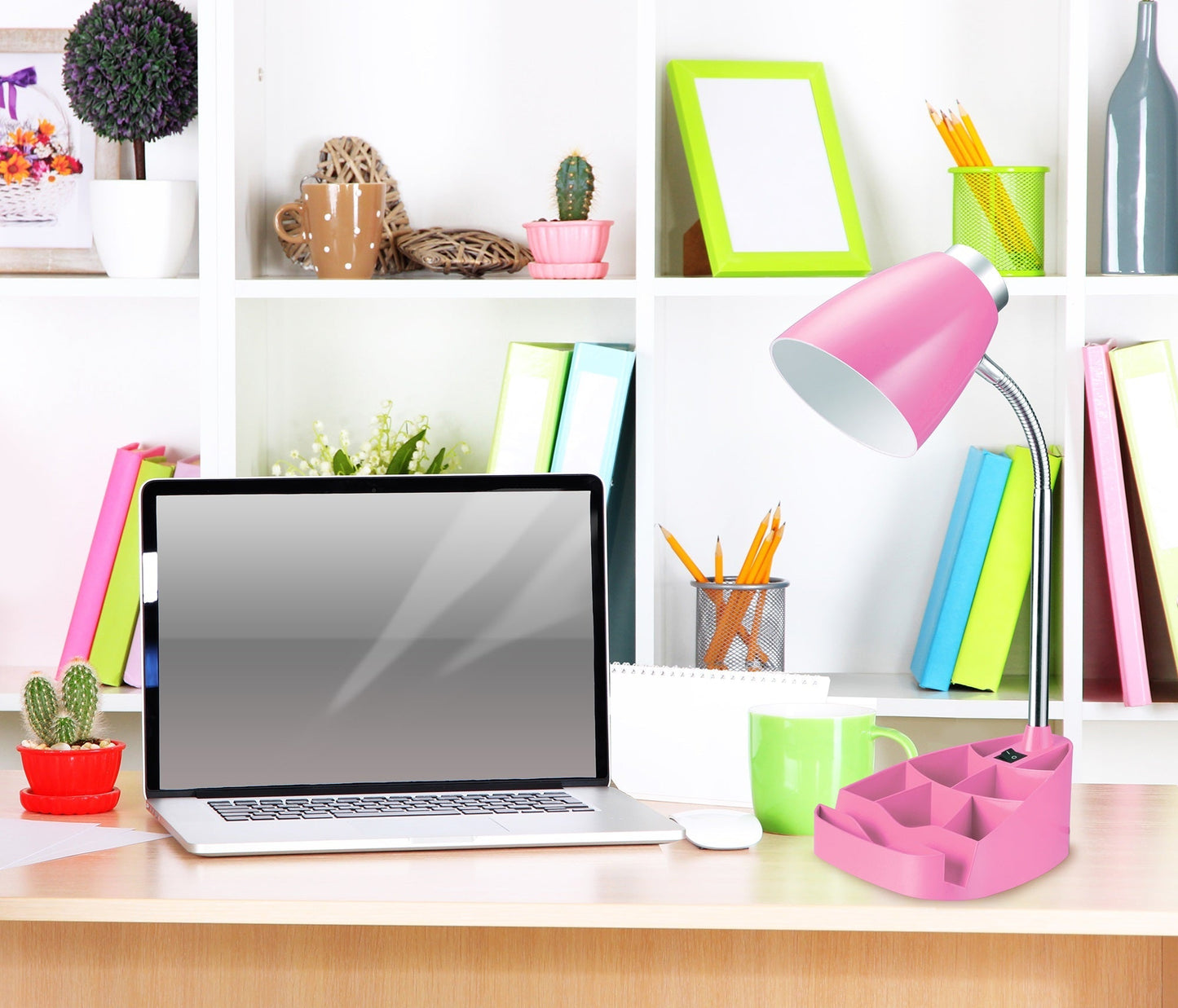 All The Rages Limelights Pink Gooseneck Organizer Desk Lamp With iPad Tablet Stand Book Holder