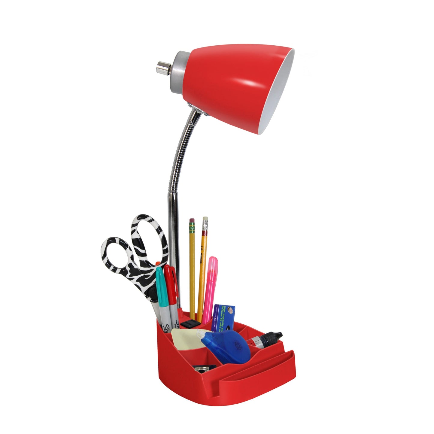 All The Rages Limelights Red Gooseneck Organizer Desk Lamp With iPad Tablet Stand Book Holder & Charging Outlet