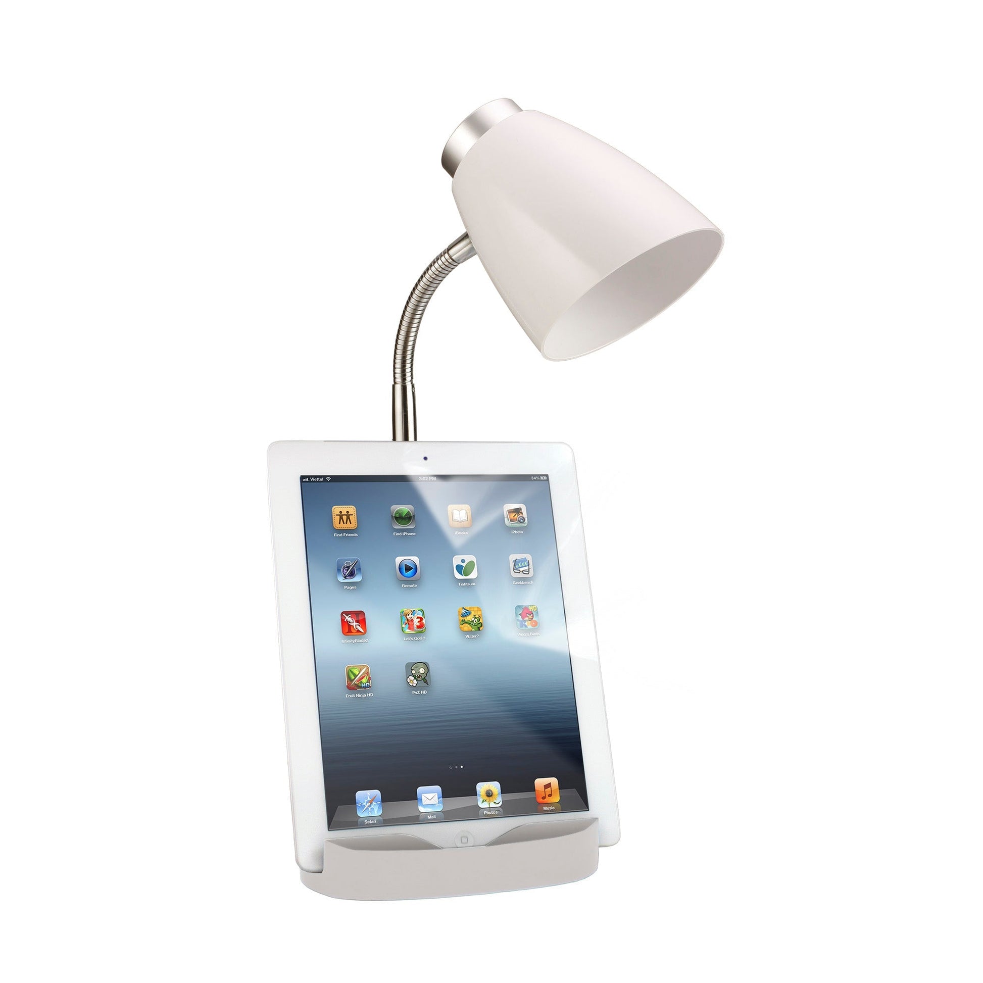 All The Rages Limelights White Gooseneck Organizer Desk Lamp With iPad Tablet Stand Book Holder