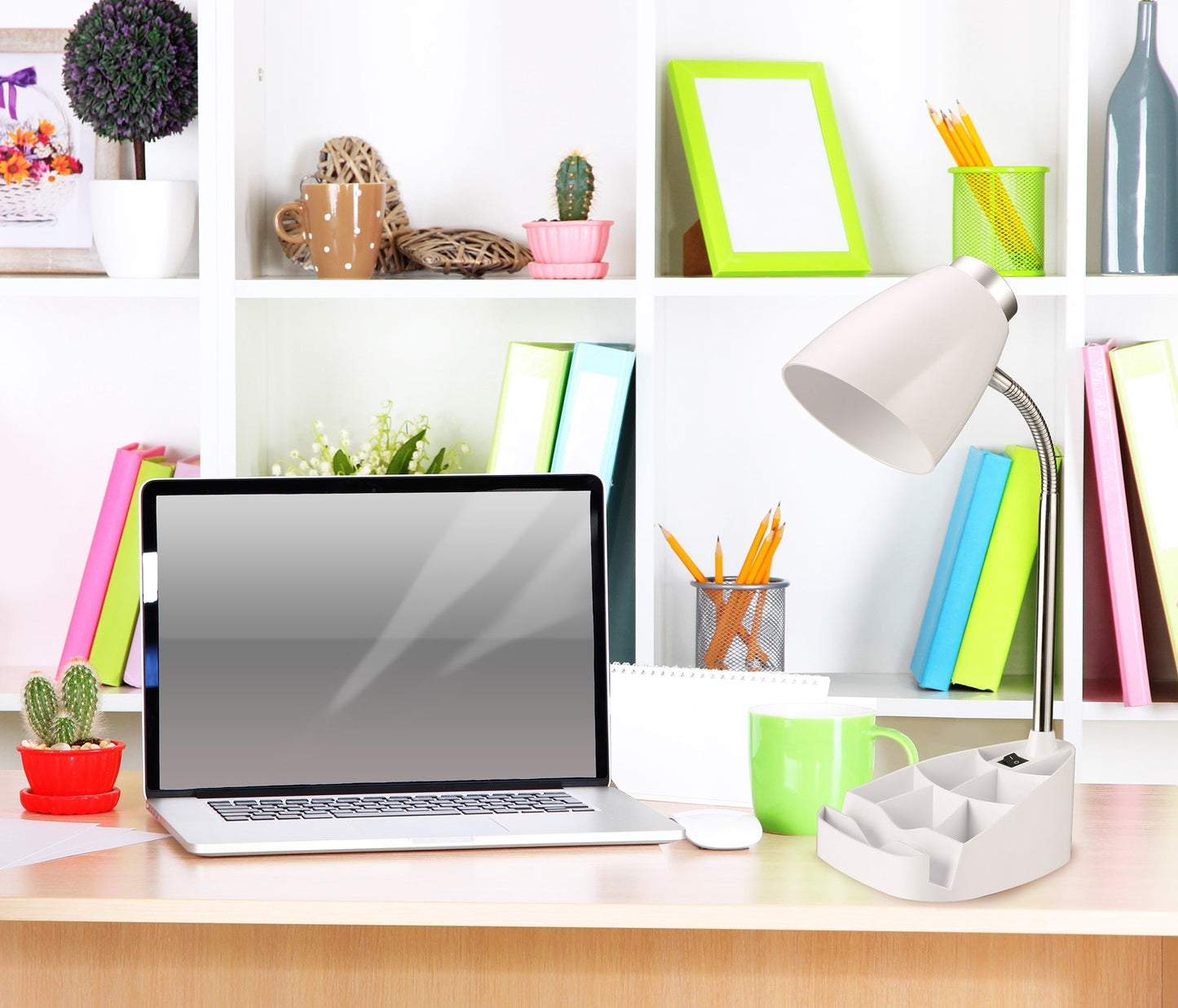 All The Rages Limelights White Gooseneck Organizer Desk Lamp With iPad Tablet Stand Book Holder