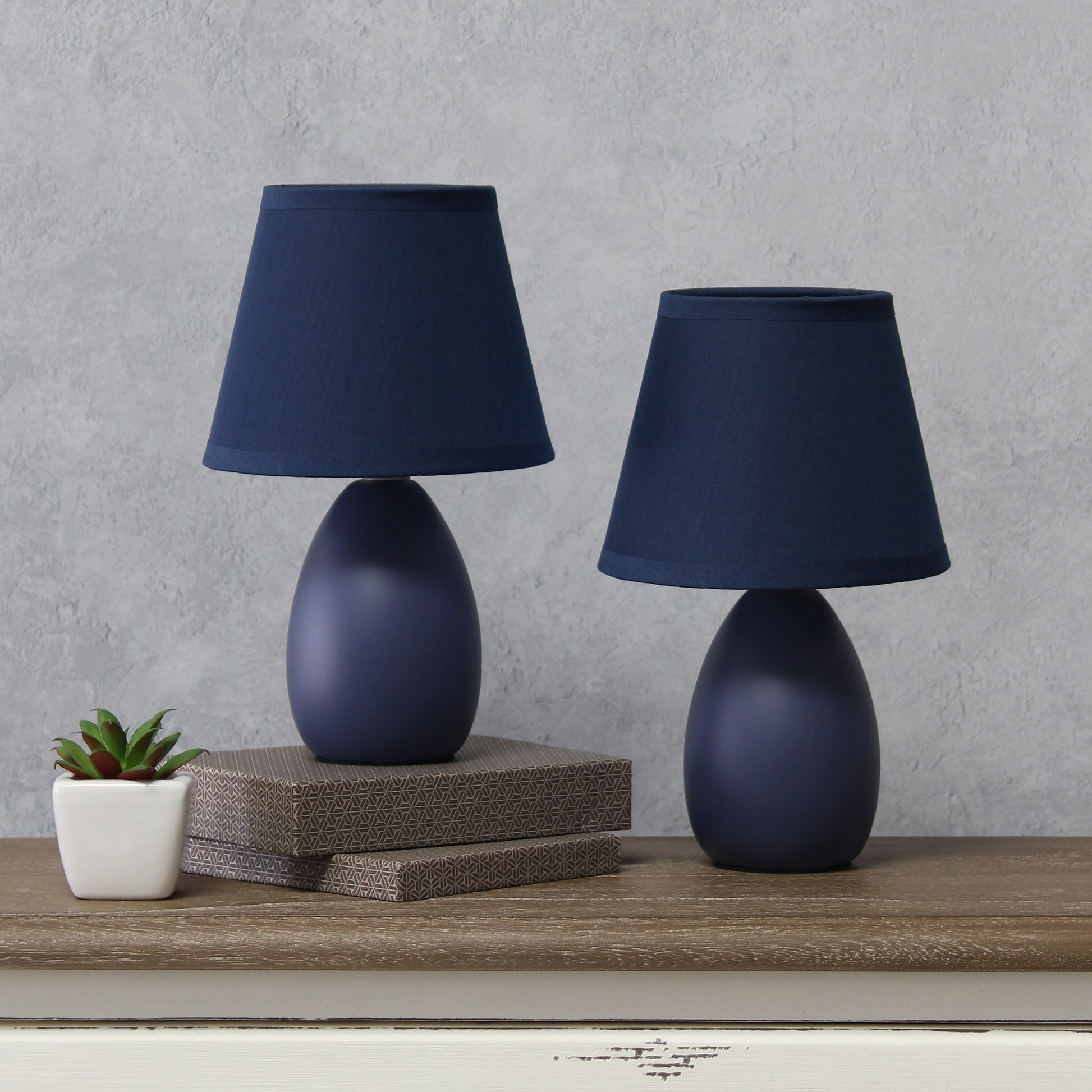 All The Rages Nauru 10" Blue 2-Piece Ceramic Oblong Table Lamps With Matching Fabric Shades