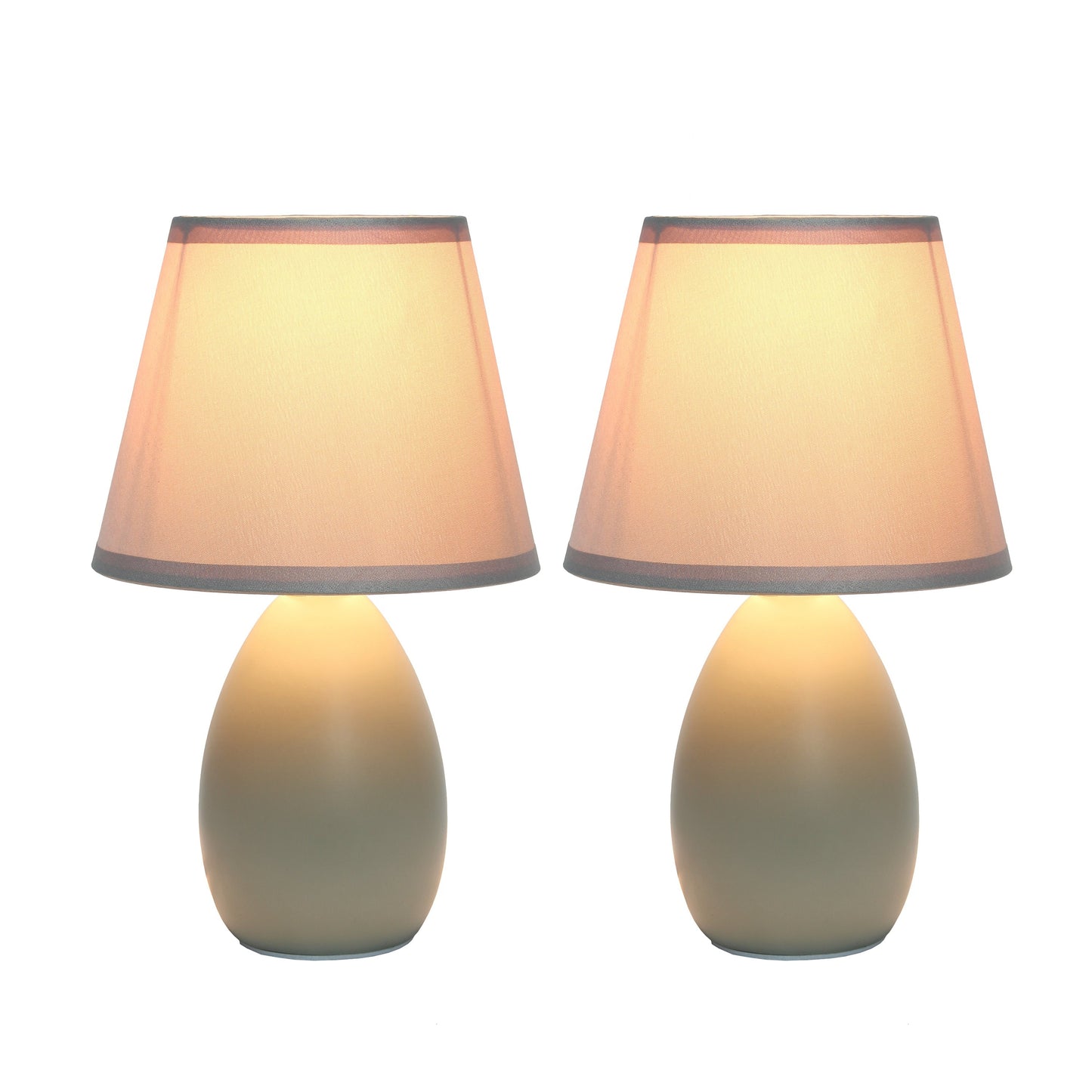 All The Rages Nauru 10" Gray 2-Piece Ceramic Oblong Table Lamps With Matching Fabric Shades