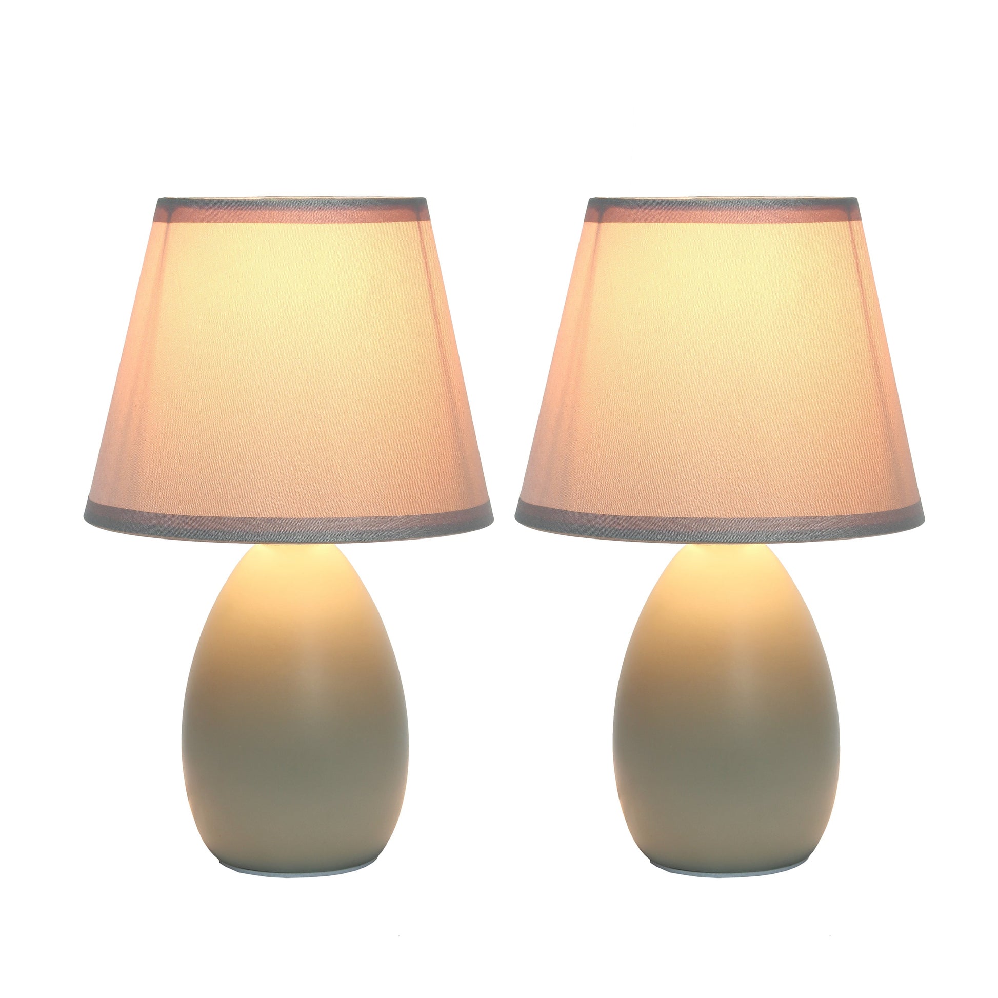 All The Rages Nauru 10" Gray 2-Piece Ceramic Oblong Table Lamps With Matching Fabric Shades