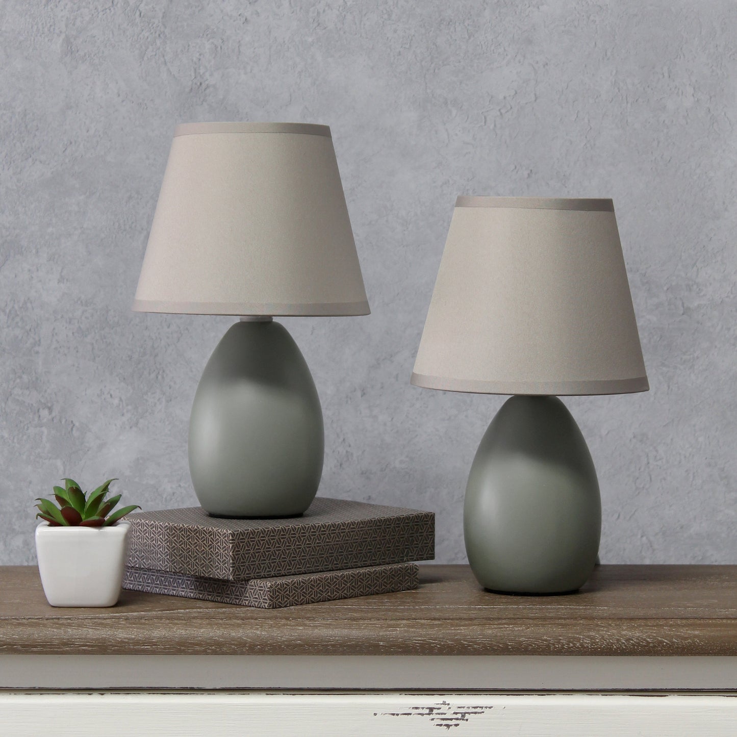 All The Rages Nauru 10" Gray 2-Piece Ceramic Oblong Table Lamps With Matching Fabric Shades