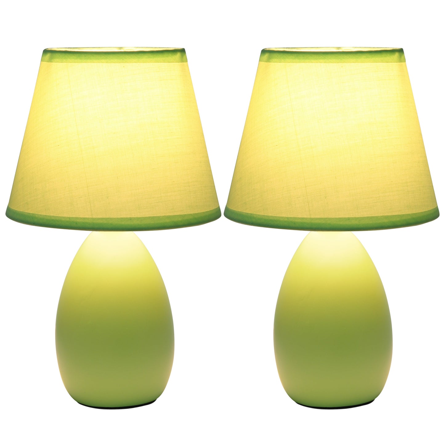 All The Rages Nauru 10" Green 2-Piece Ceramic Oblong Table Lamps With Matching Fabric Shades