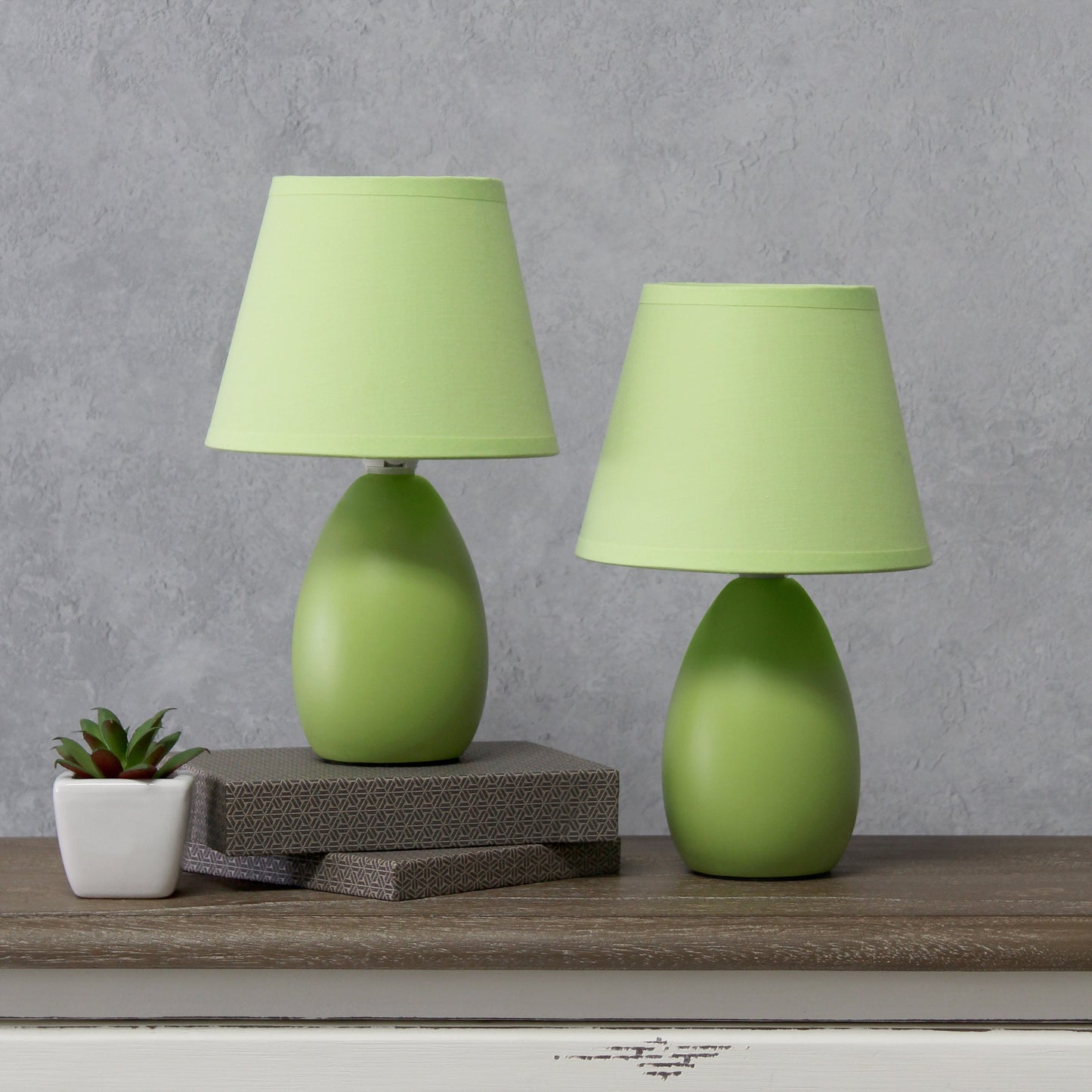 All The Rages Nauru 10" Green 2-Piece Ceramic Oblong Table Lamps With Matching Fabric Shades
