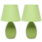 All The Rages Nauru 10" Green 2-Piece Ceramic Oblong Table Lamps With Matching Fabric Shades