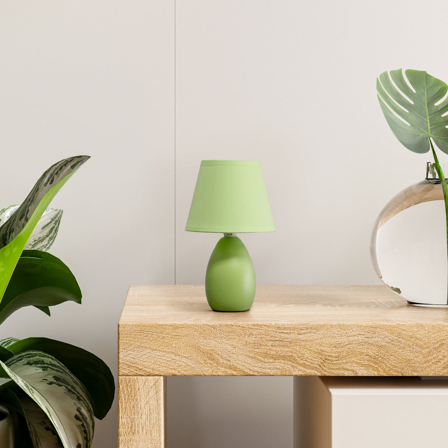 All The Rages Nauru 10" Green Ceramic Oblong Table Lamp With Matching Fabric Shade