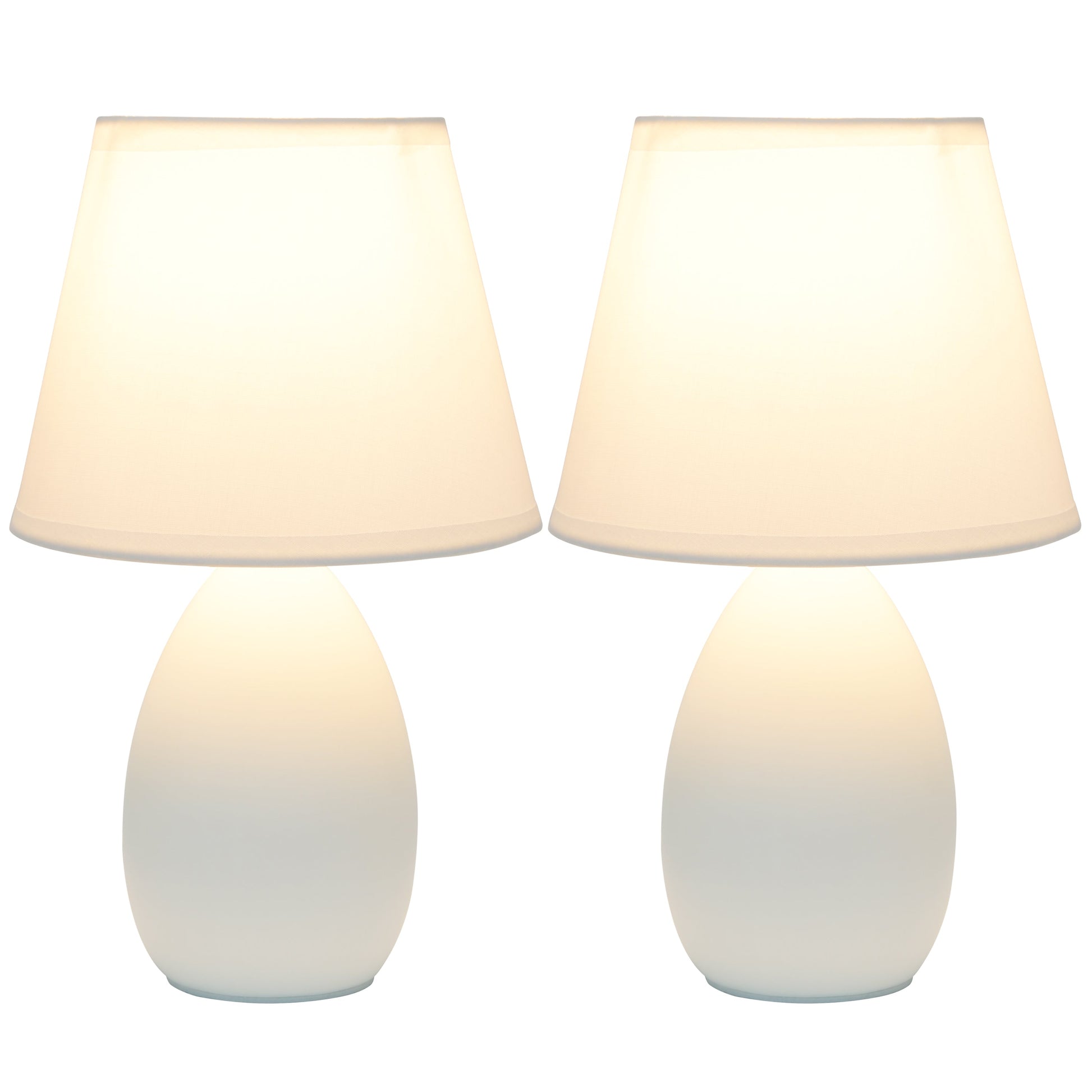 All The Rages Nauru 10" Off White 2-Piece Ceramic Oblong Table Lamps With Matching Fabric Shades