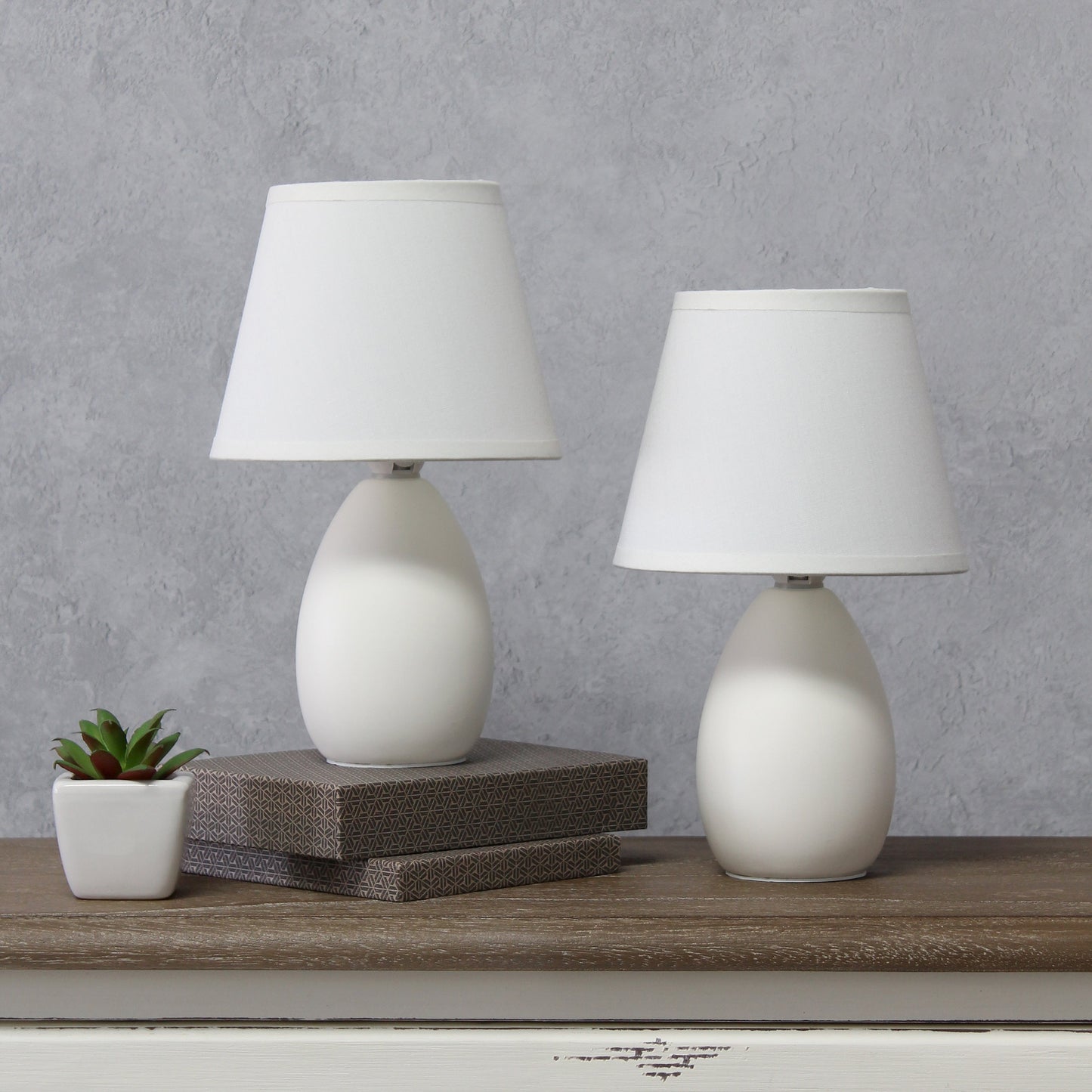 All The Rages Nauru 10" Off White 2-Piece Ceramic Oblong Table Lamps With Matching Fabric Shades
