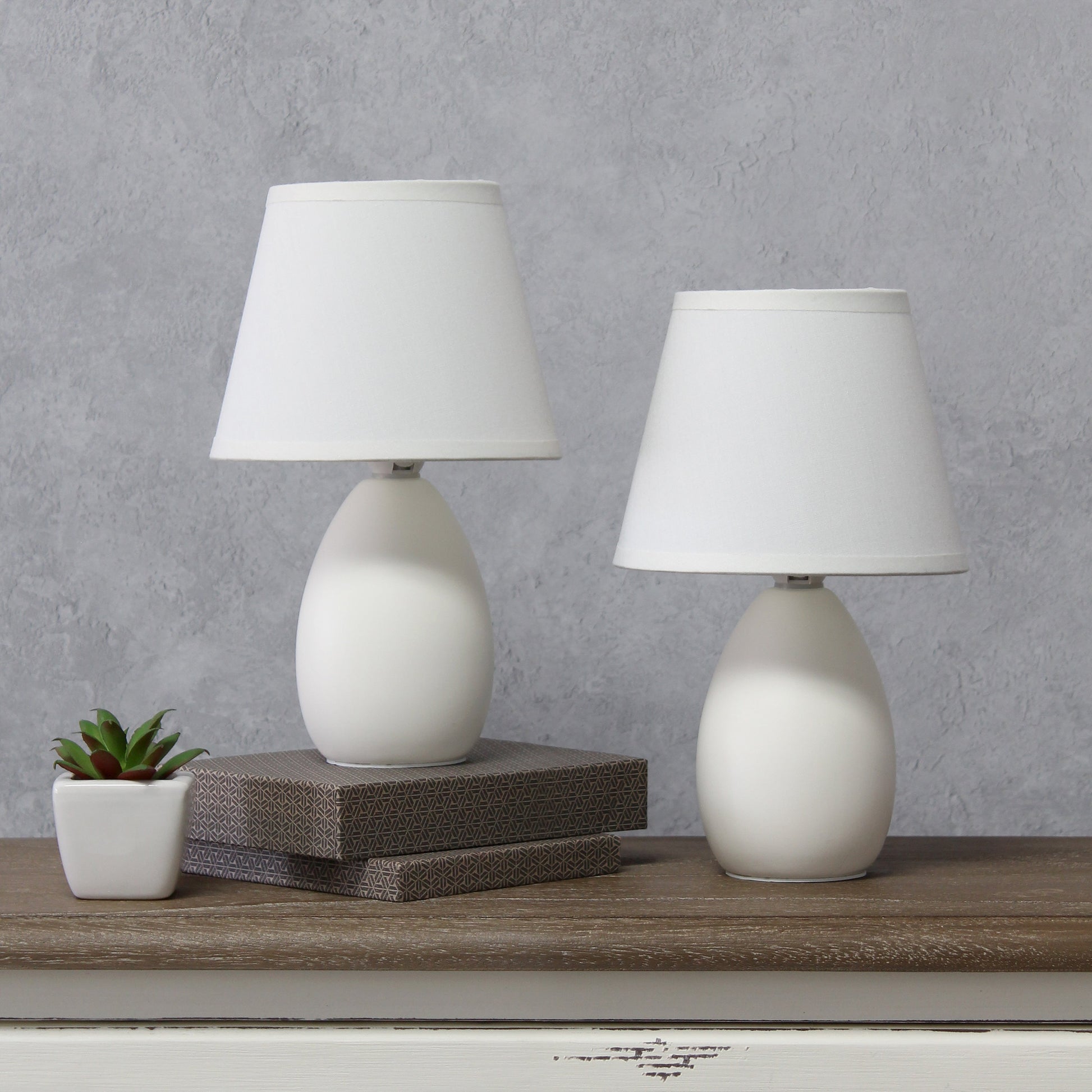 All The Rages Nauru 10" Off White 2-Piece Ceramic Oblong Table Lamps With Matching Fabric Shades