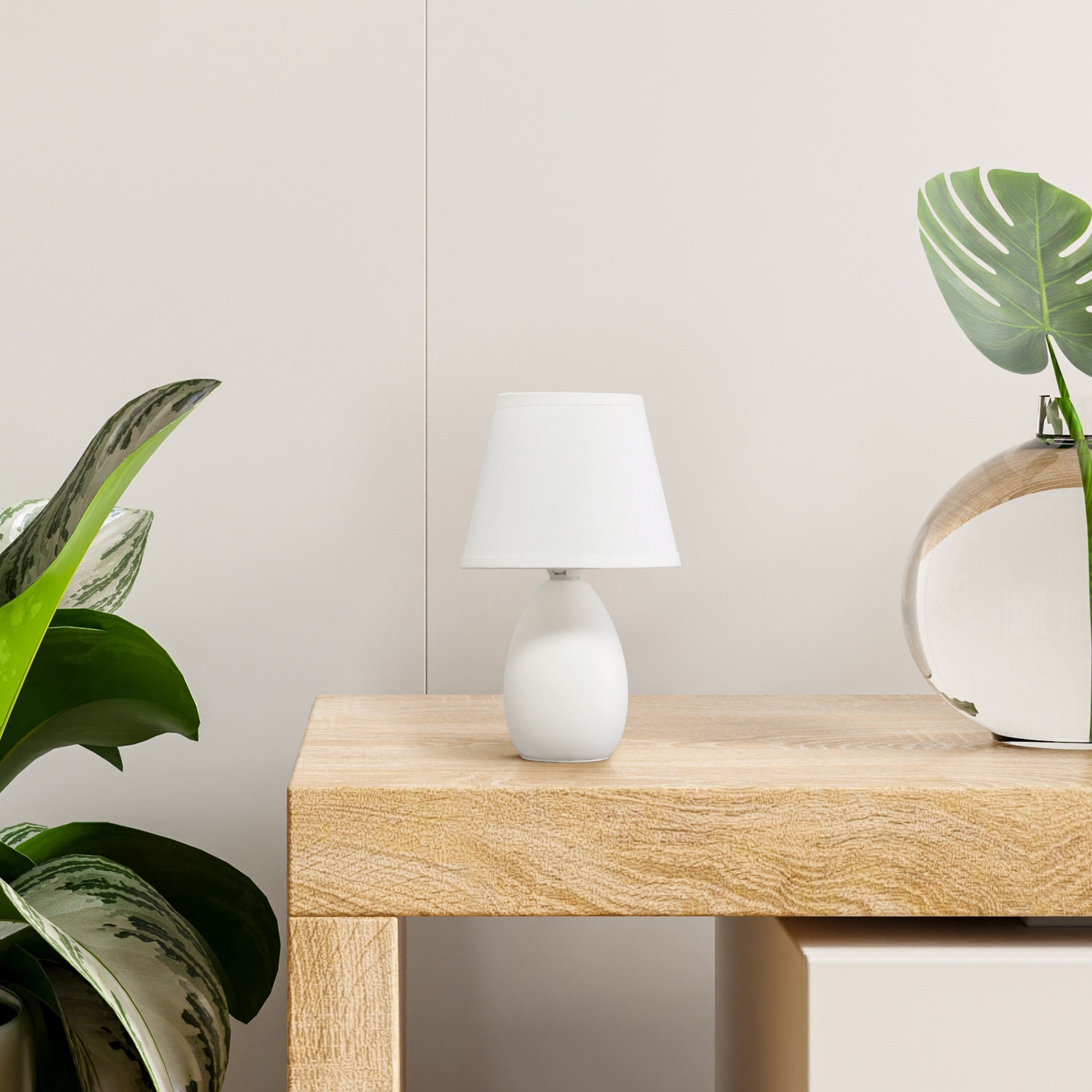 All The Rages Nauru 10" Off White 2-Piece Ceramic Oblong Table Lamps With Matching Fabric Shades
