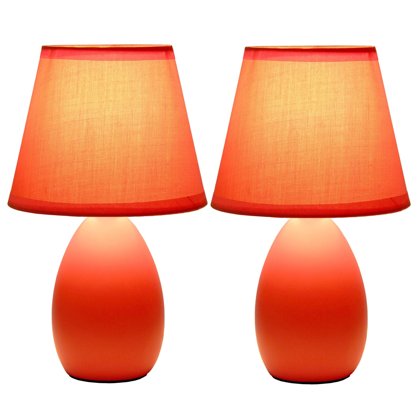 All The Rages Nauru 10" Orange 2-Piece Ceramic Oblong Table Lamps With Matching Fabric Shades