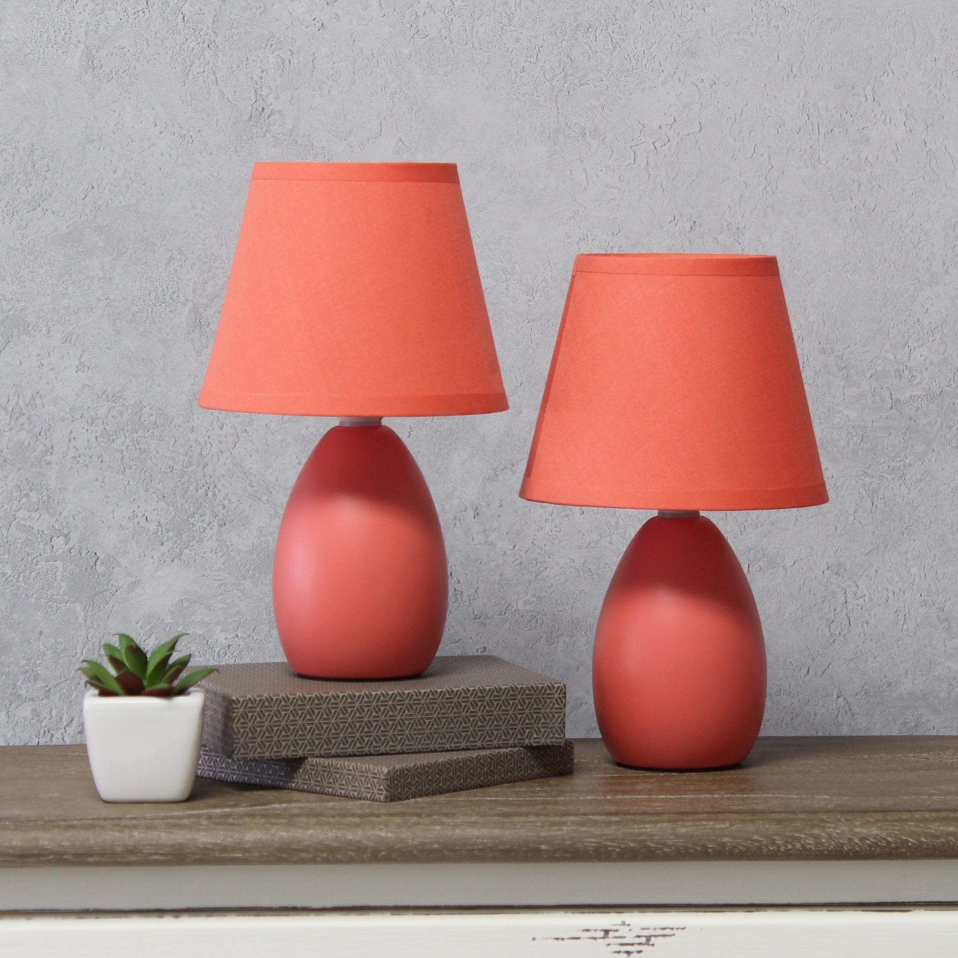All The Rages Nauru 10" Orange 2-Piece Ceramic Oblong Table Lamps With Matching Fabric Shades