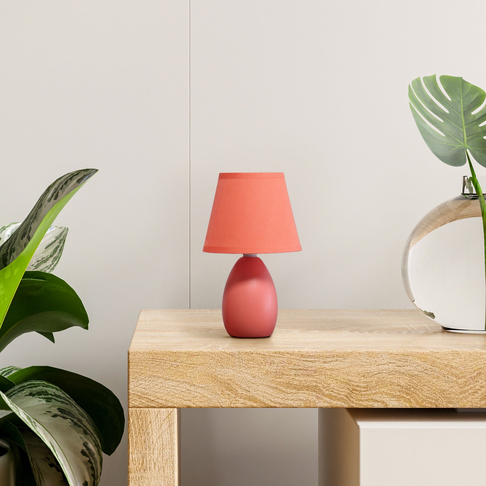 All The Rages Nauru 10" Orange 2-Piece Ceramic Oblong Table Lamps With Matching Fabric Shades
