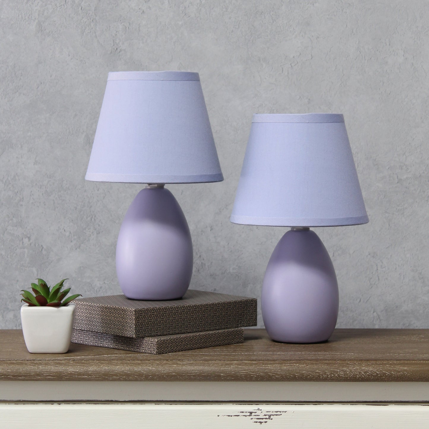 All The Rages Nauru 10" Purple 2-Piece Ceramic Oblong Table Lamp With Matching Fabric Shade