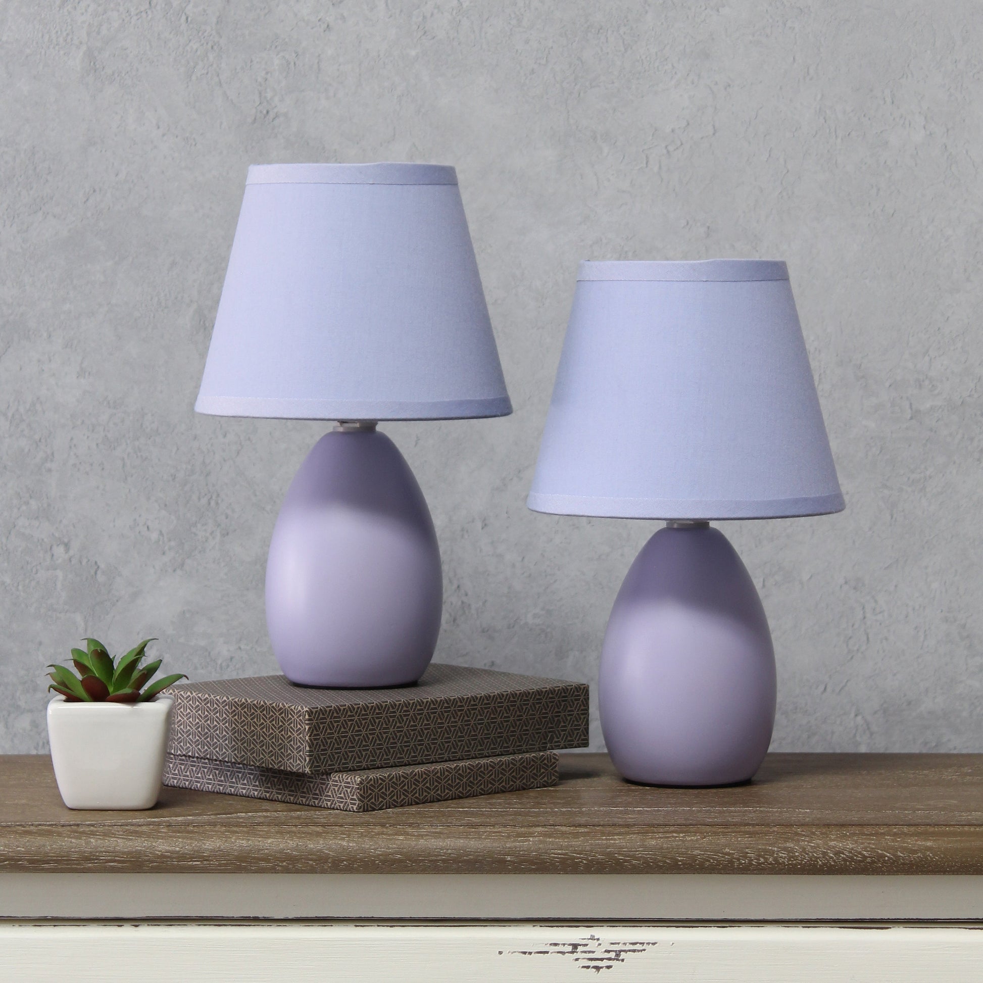 All The Rages Nauru 10" Purple 2-Piece Ceramic Oblong Table Lamp With Matching Fabric Shade