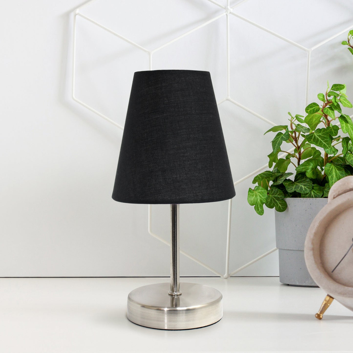All The Rages Nauru 11" Sand Nickel Bedside Table Lamp With Black Fabric Empire Shade