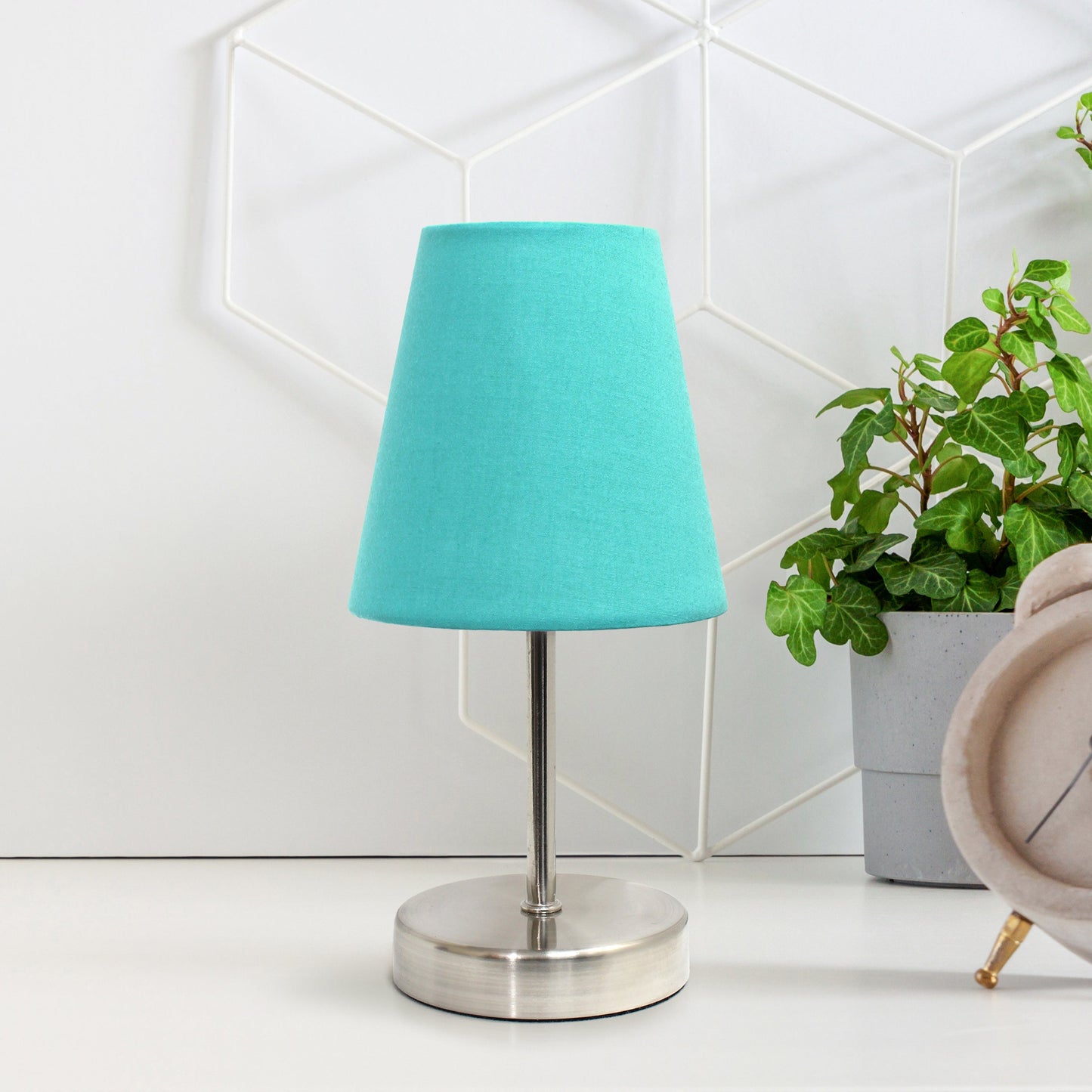 All The Rages Nauru 11" Sand Nickel Bedside Table Lamp With Blue Fabric Empire Shade