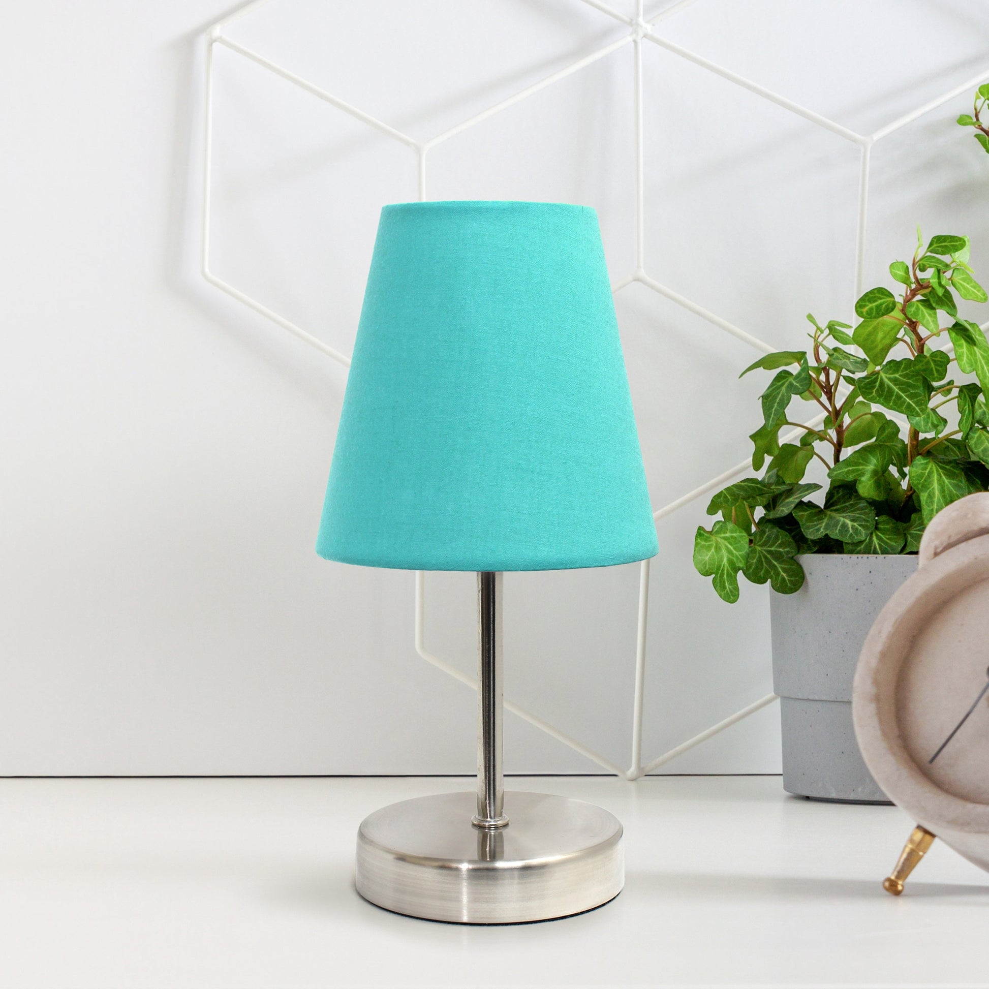 All The Rages Nauru 11" Sand Nickel Bedside Table Lamp With Blue Fabric Empire Shade