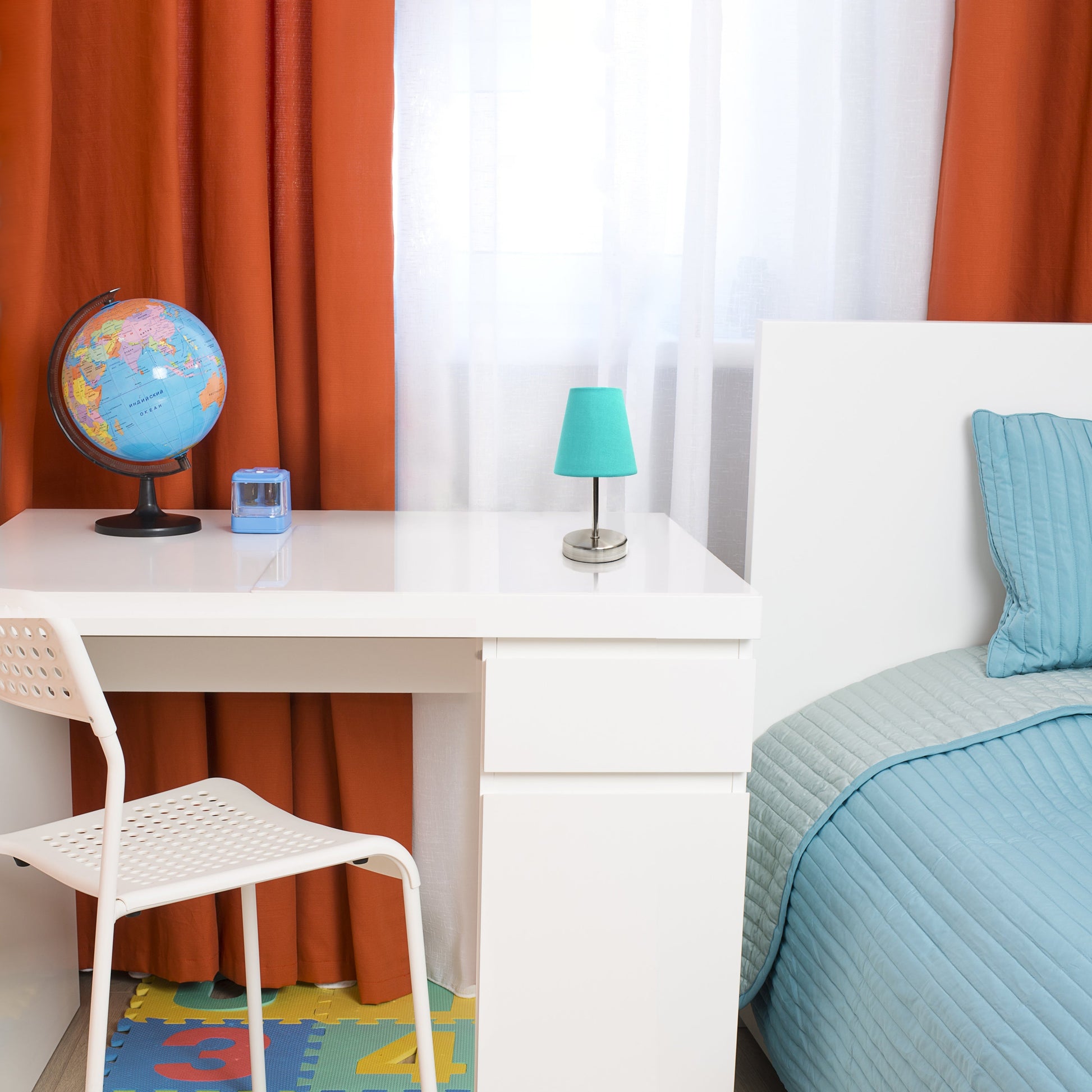 All The Rages Nauru 11" Sand Nickel Bedside Table Lamp With Blue Fabric Empire Shade
