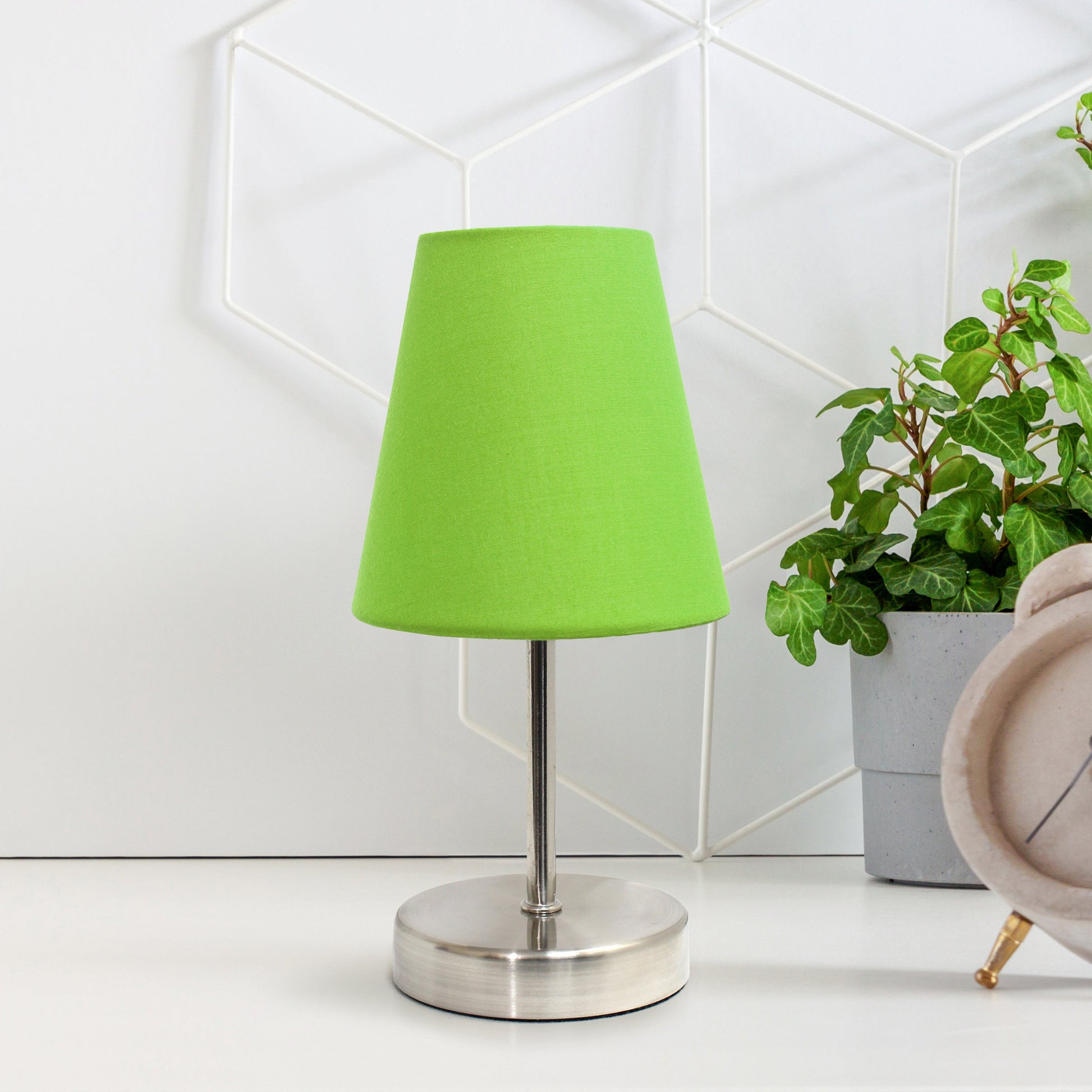 All The Rages Nauru 11" Sand Nickel Bedside Table Lamp With Green Fabric Empire Shade